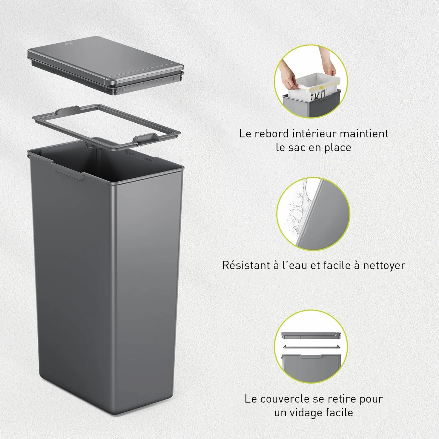 EKO Poubelle de Cuisine Morandi 30 L Ouverture Tactile Gris Foncé