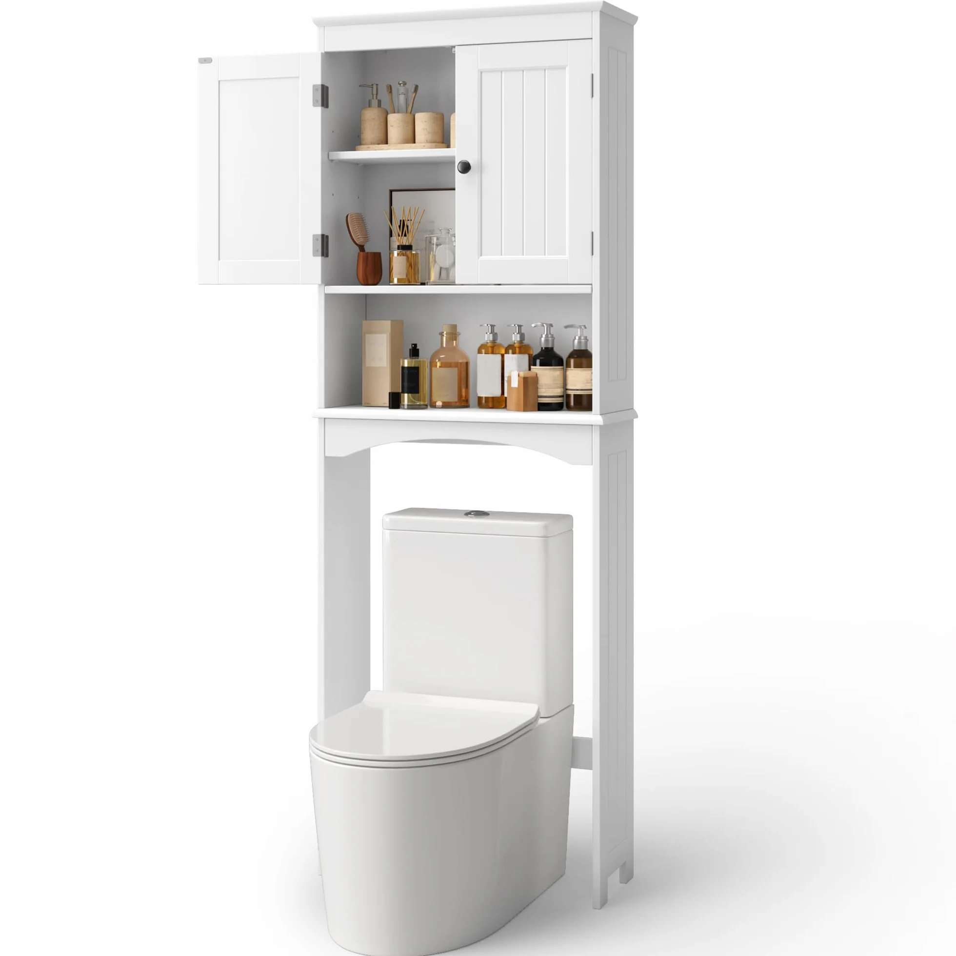 Armoire de Salle de Bain,Meuble Toilettes WC Rangement, Meuble au-Dessus des Toilettes, étagère réglable,pour Salle de Bain, Toilettes,167×60×23cm,Blanc