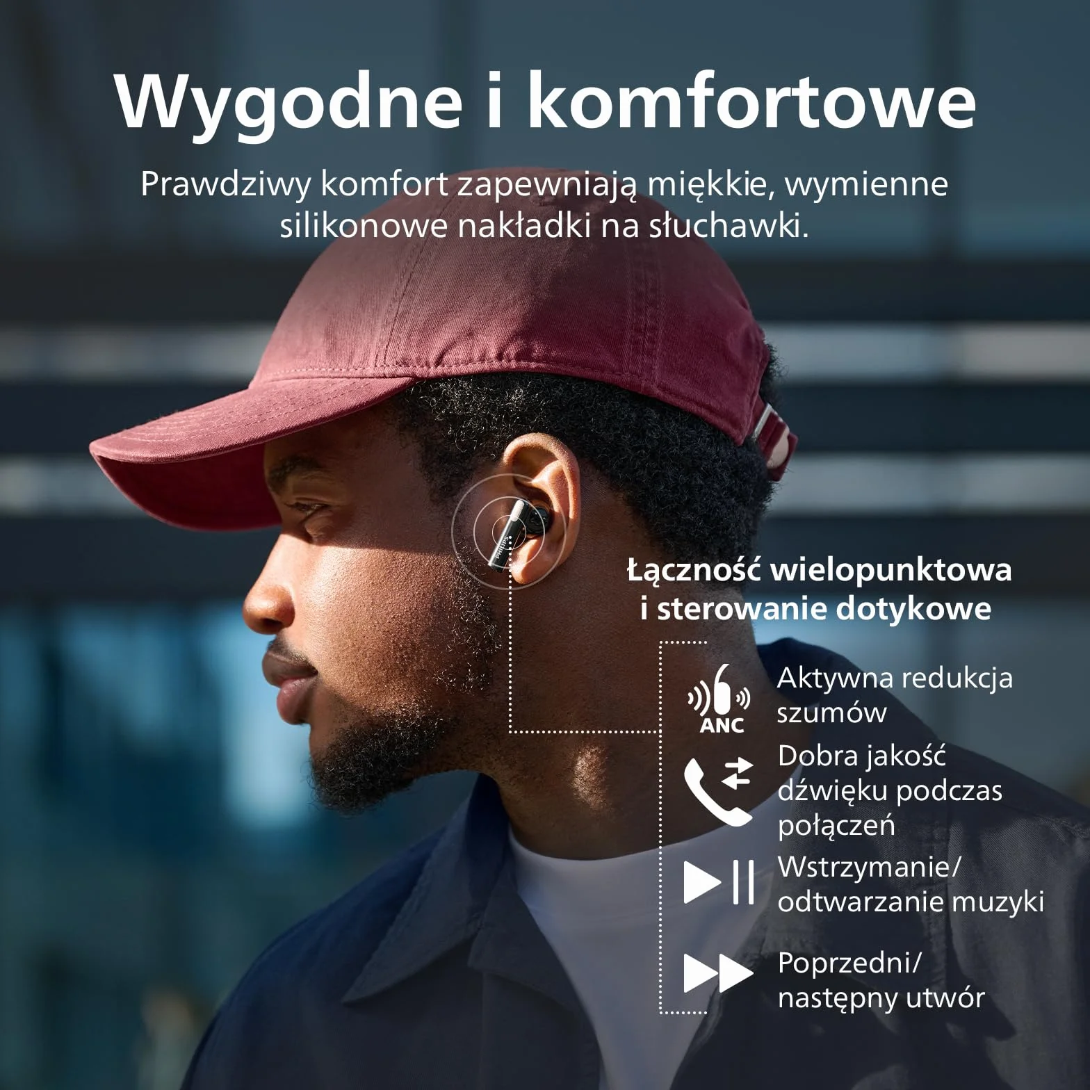 Philips TAT2520BK Słuchawki douszne z redukcją szumów Bluetooth True Wireless - małe końcówki, naturalny dźwięk, funkcja dynamicznego basu, kieszonkowe etui ładujące, wyraźne połączenia - czarne