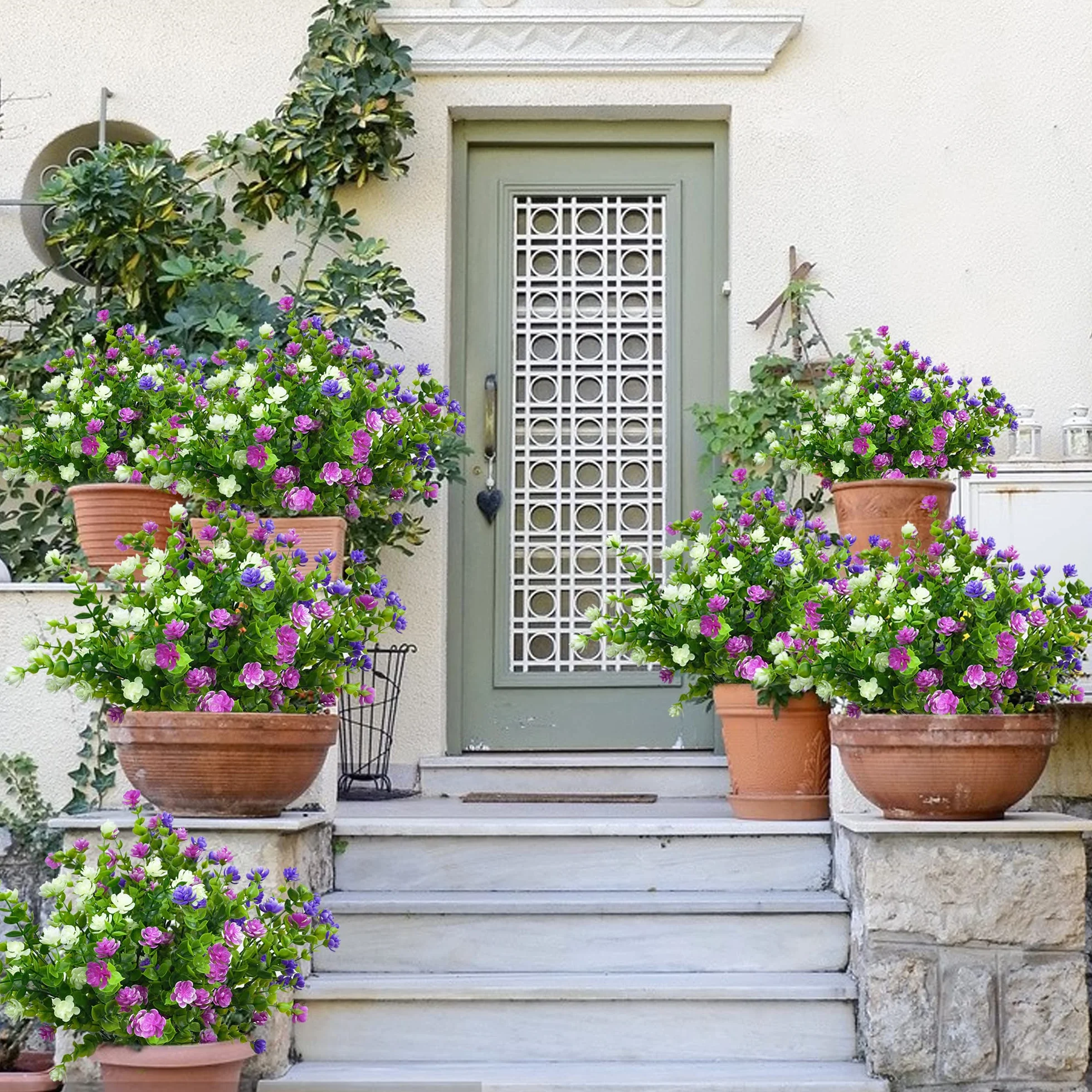 Fleurs Artificielles Extérieures Résistantes aux UV 6 Pièces Plastique Fausse Décoration Jardin Balcon