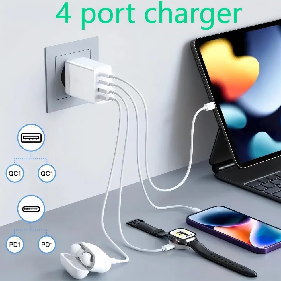 4 USB C Szybka Ładowarka 40W PD & USB A Type C Szybkie Ładowanie Ściany Ładowarka Wtyczka Uniwersalny Mobilny Zasilacz do iPhone Samsung Huawei Xiaomi HTC Motorola Honor iPad itp
