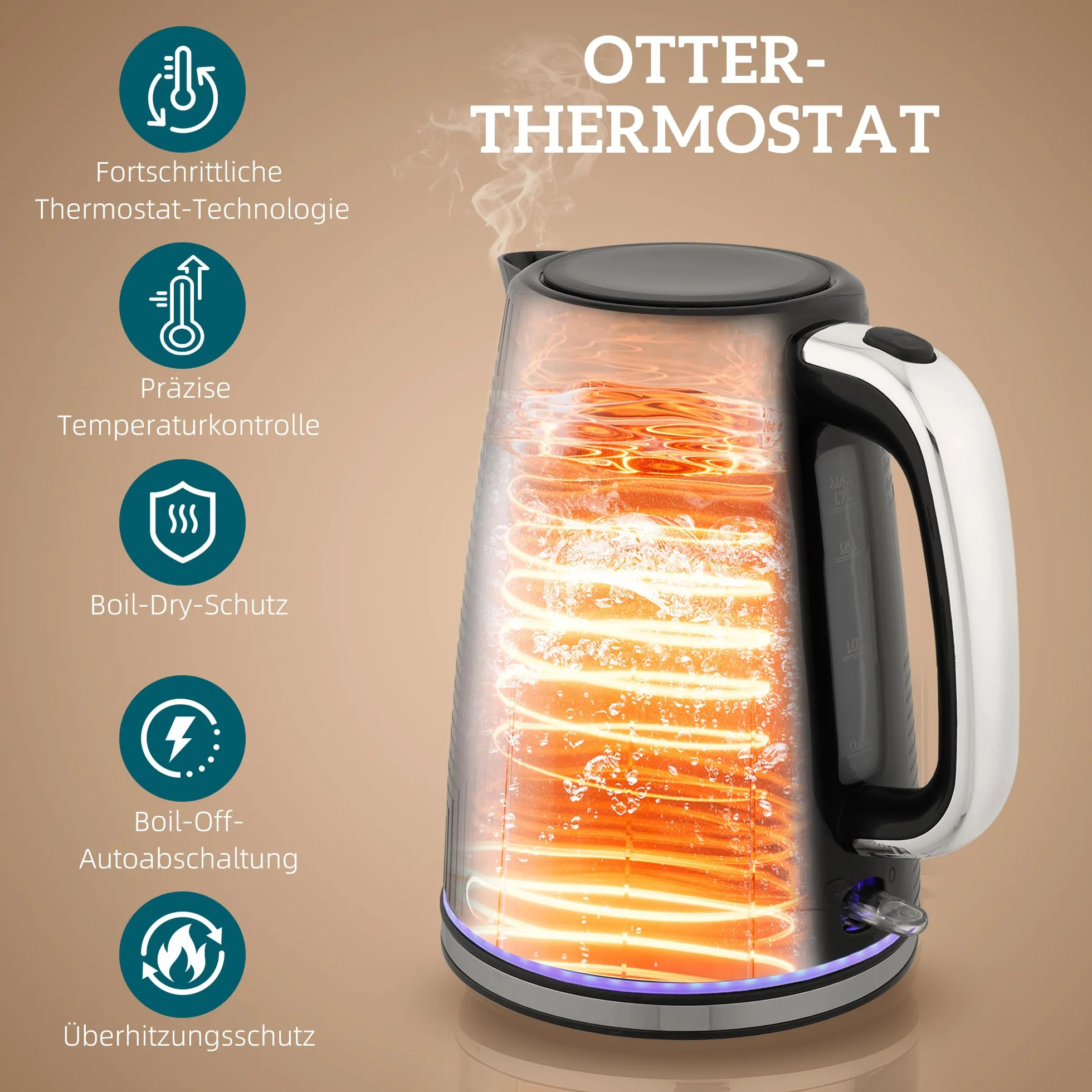 HOMCOM Bouilloire Toaster Set Acier inoxydable 1,7L Bouilloire 2 disques Toaster 2200W Set petit-déjeuner avec thermostat Otter, 7 niveaux de brunissage, décongélation, réchauffage, compartiment à