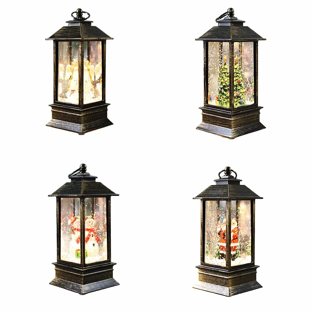 Lanterne boule à neige de Noël avec lumière LED scintillante Décoration de Noël en plein air