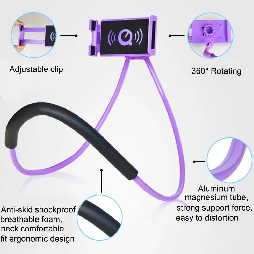 Uchwyt na telefon, obrotowy uchwyt na telefon o 360° wokół szyi elastyczny uchwyt na telefon komórkowy leniwy stojak na łóżko wielofunkcyjny uchwyt na smartfon regulowany uchwyt na biurko (niebieski)