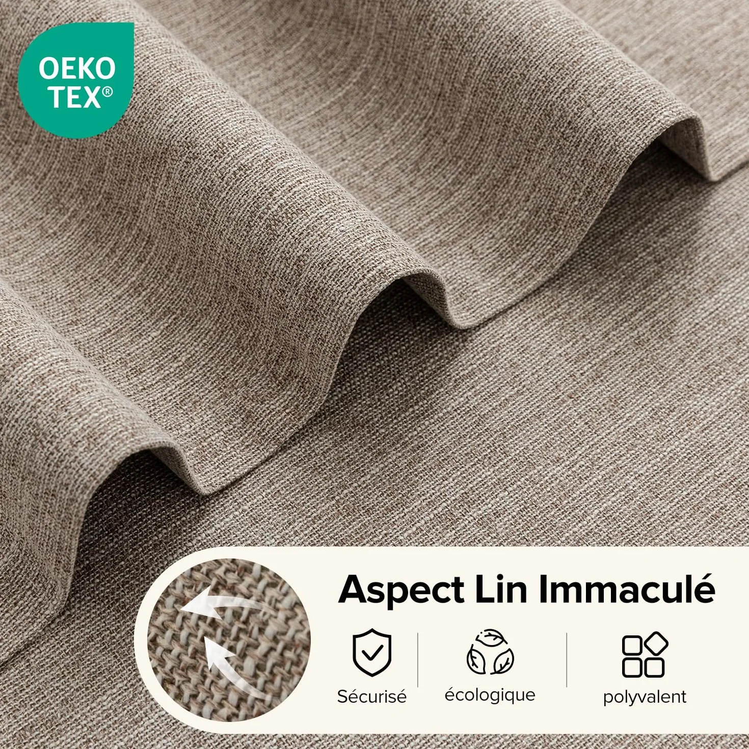 Rideau Thermique Isolant Anti Froid Lot de 2 120x140 Lin pour Salon Chambre