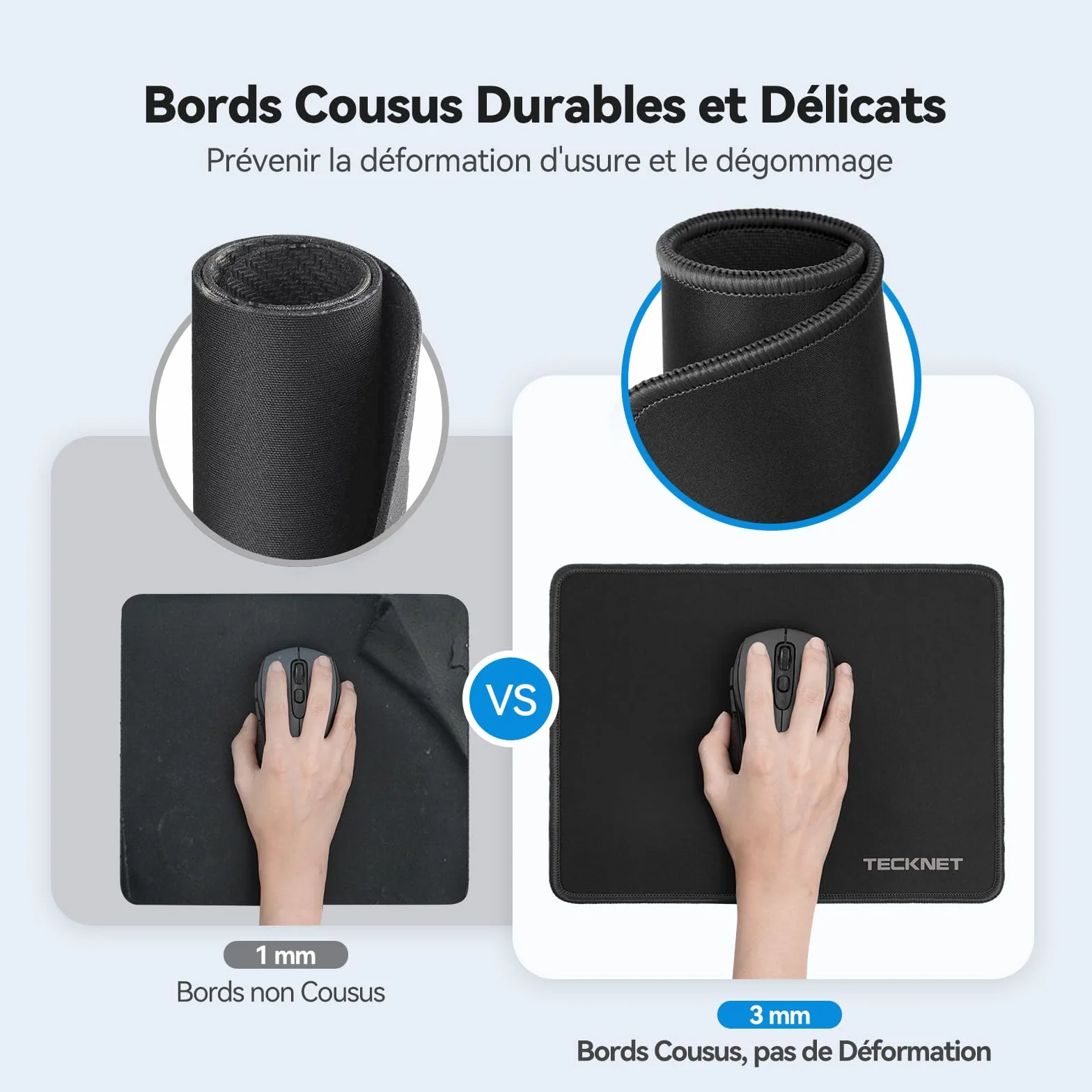 TECKNET Tapis de Souris Gamer 27x21 cm, Base Caoutchouc Imperméable Antidérapante, Noir