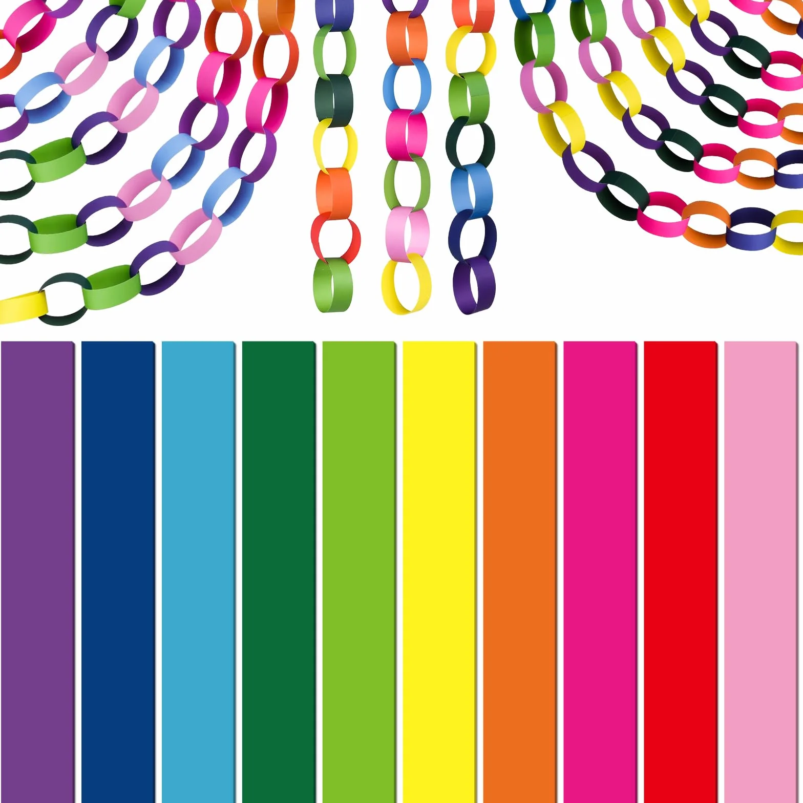 CHRORINE 600 pièces de chaînes en papier colorées pour décorations de fête Arc-en-ciel 1 x 18 cm