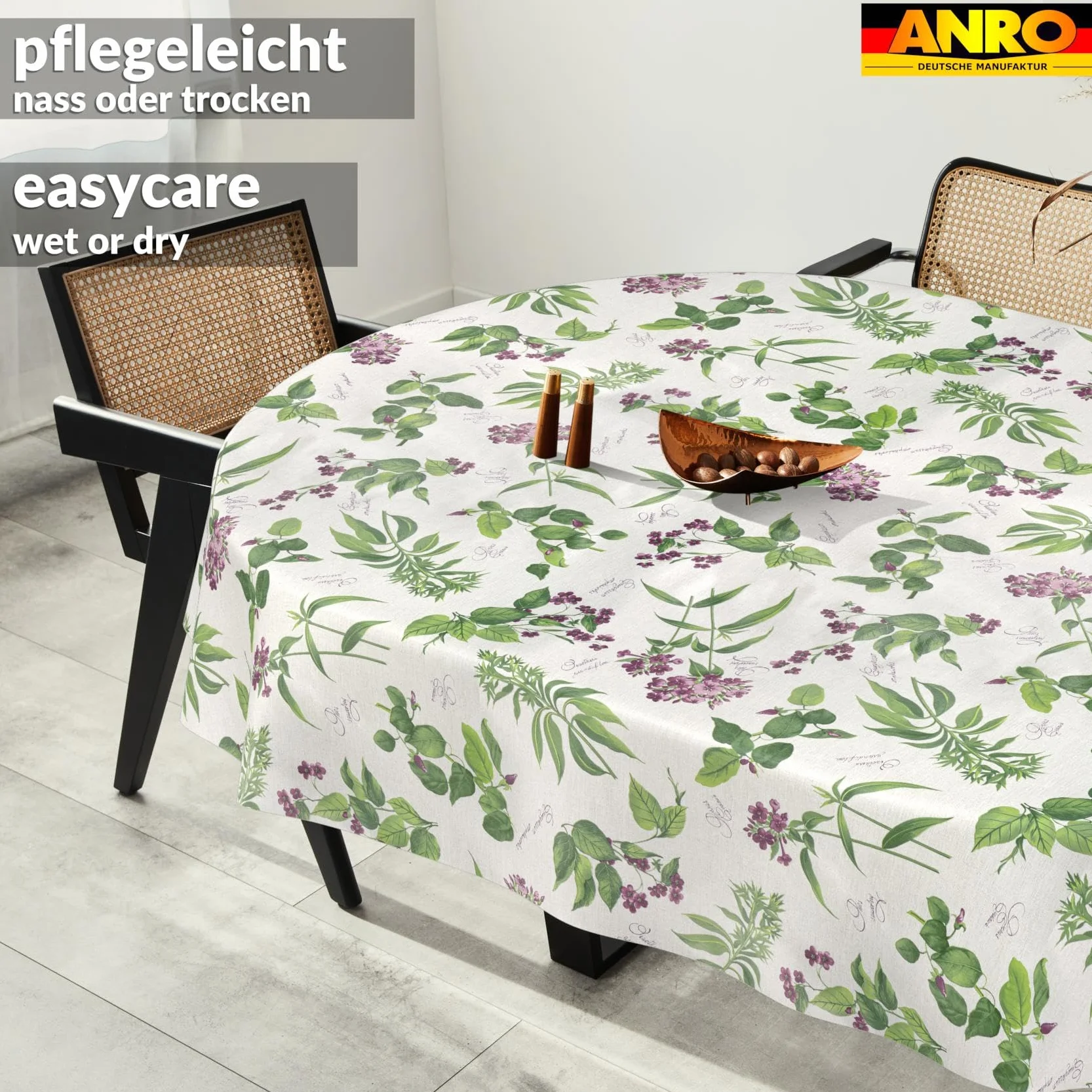 Nappe en Toile cirée Lavable Imperméable Effet Lotus Ovale 180 x 140 cm pour Table de Jardin