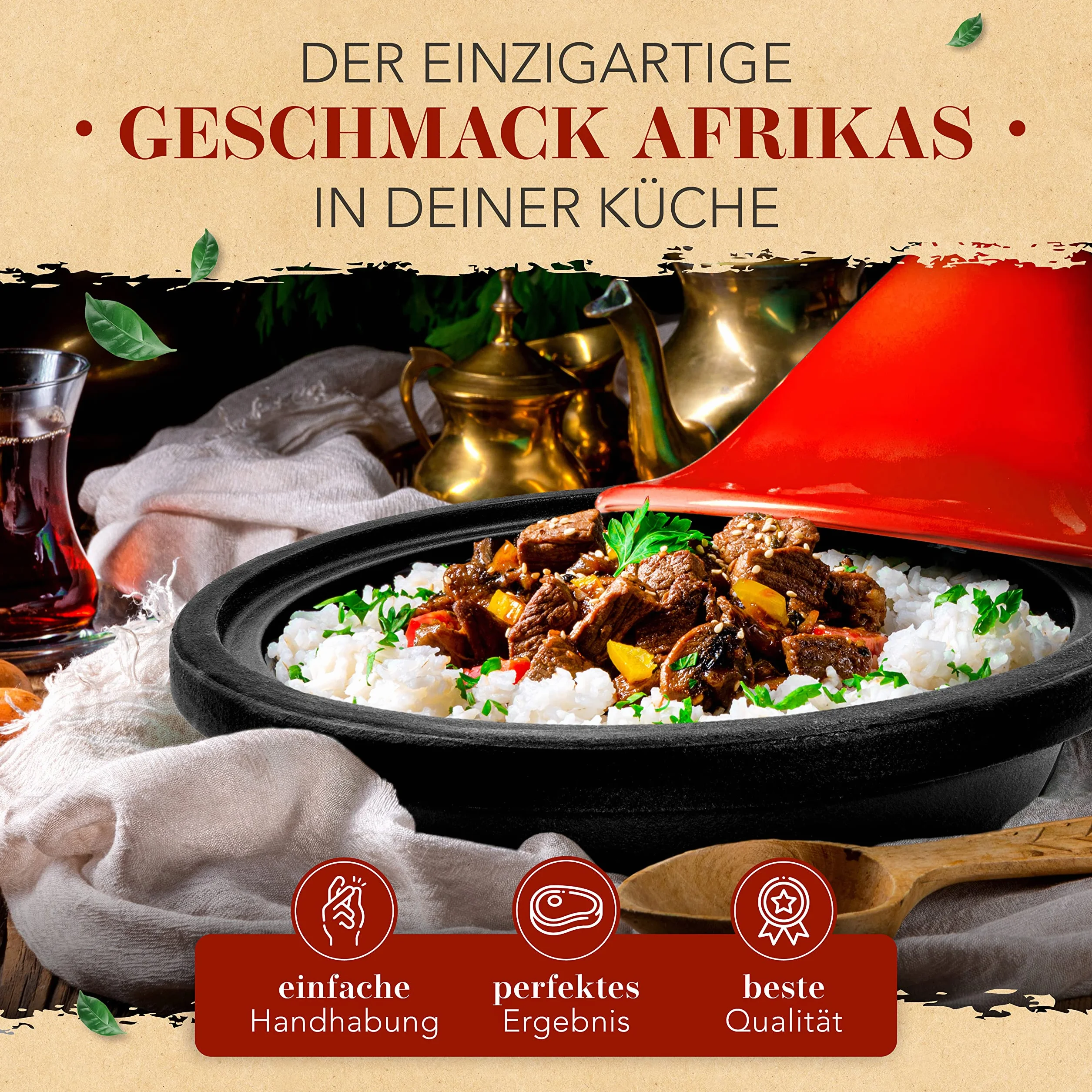 KRUSTENZAUBER Tajine pour 2 à 4 personnes – Tajine oriental en fonte de qualité supérieure de 27 cm – Convient pour induction et four