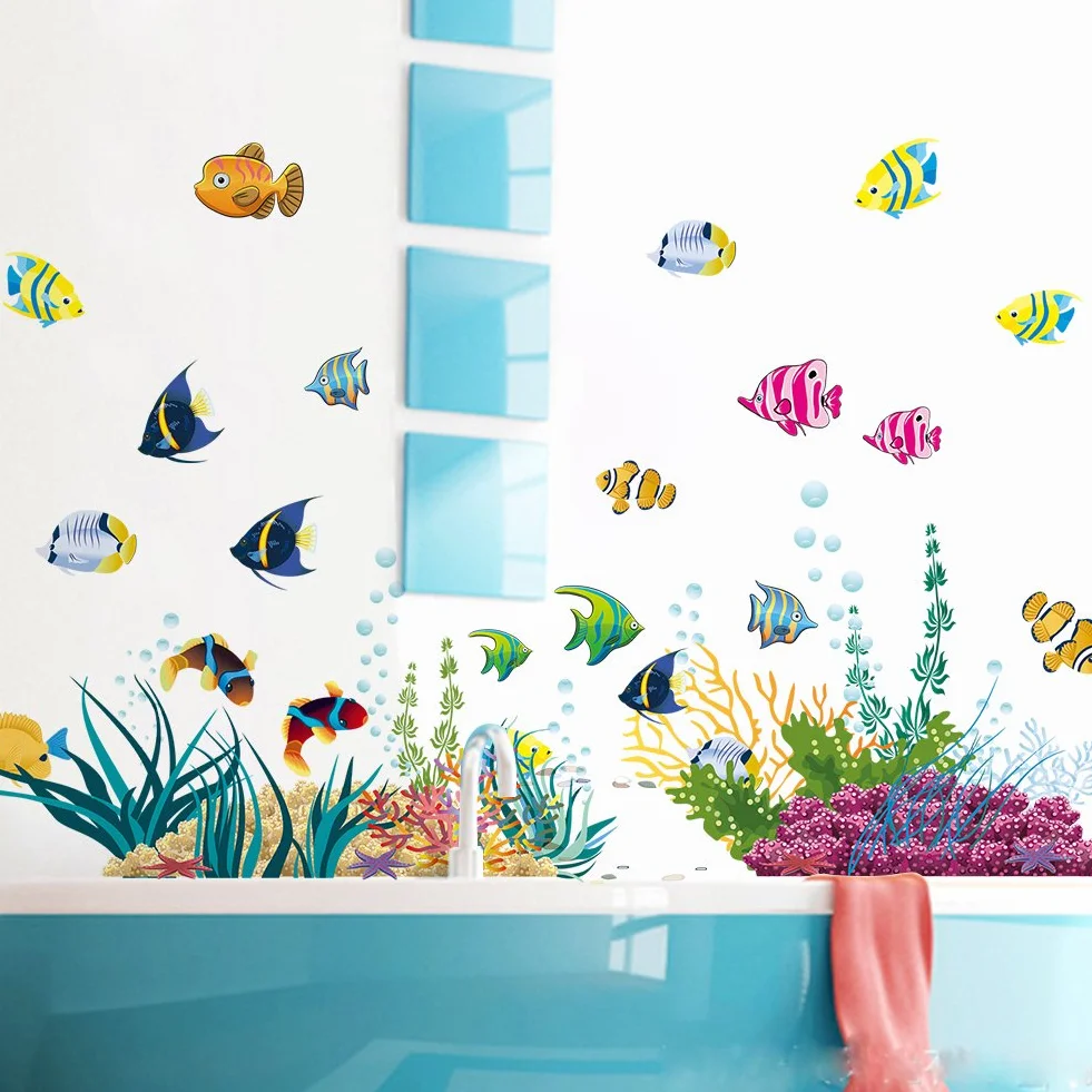 Autocollant mural enfants océan MONDE SOUSMARIN 130x42 cm Déco murale salle de bain imperméable