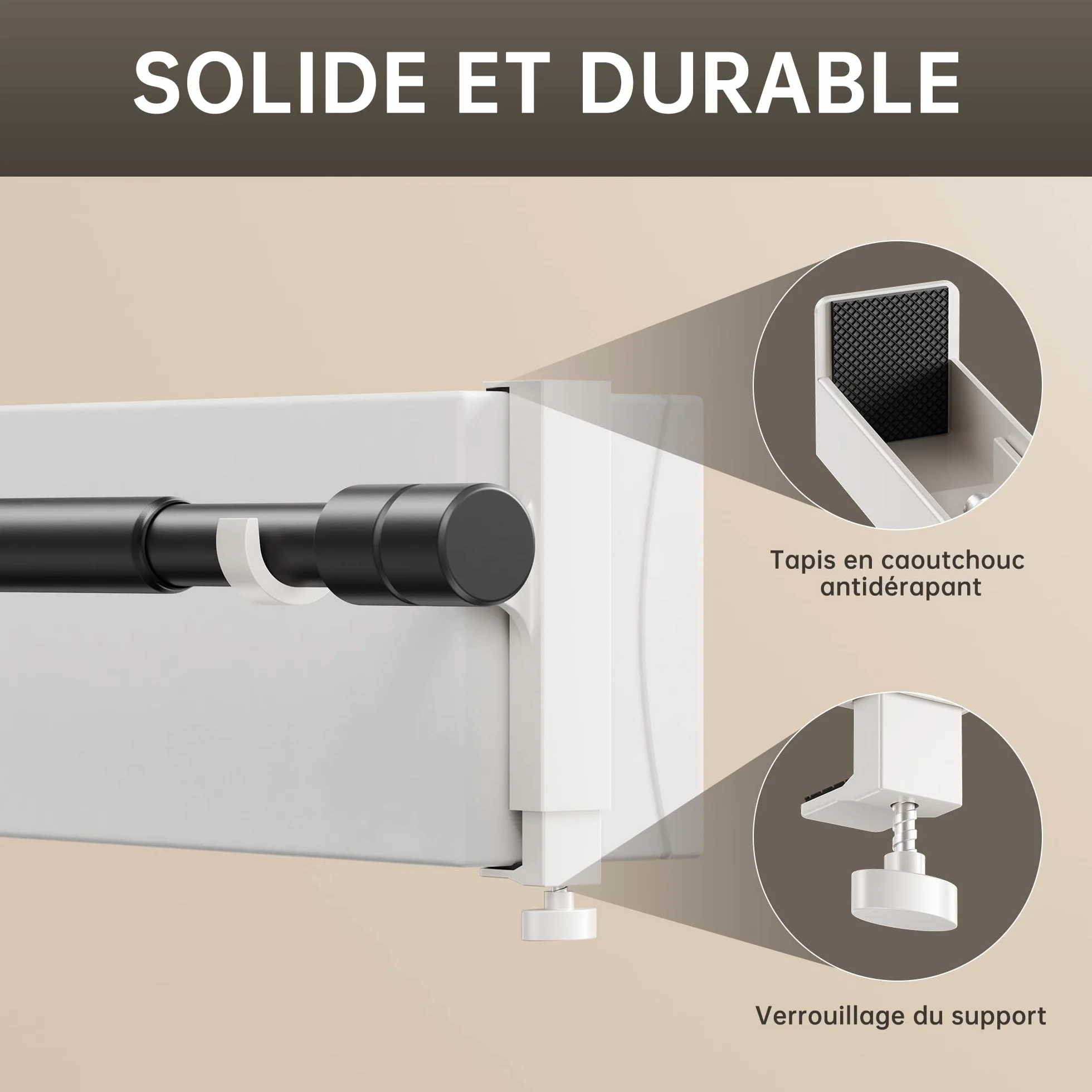 Supports de Tringles à Rideaux réglables 14.5-24 cm pour Ø19-28mm, 2 Pièces
