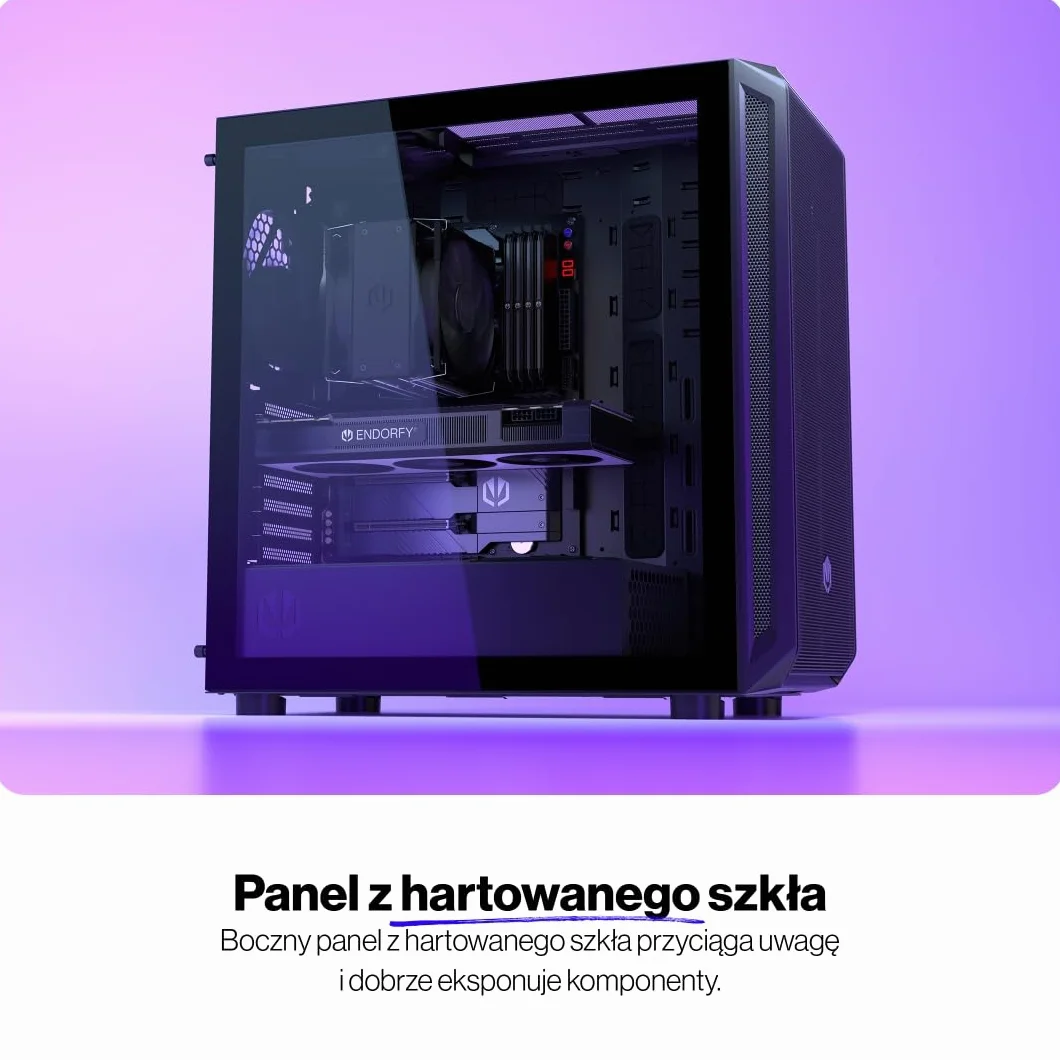ENDORFY Arx 700 Air, przestronna obudowa ATX, wentylatory 5x140 mm w zestawie, wysoka kompatybilność z wieloma komponentami, miejsce na dwie chłodnice do 360 mm, góra i przód z przewiewnej siatki mesh