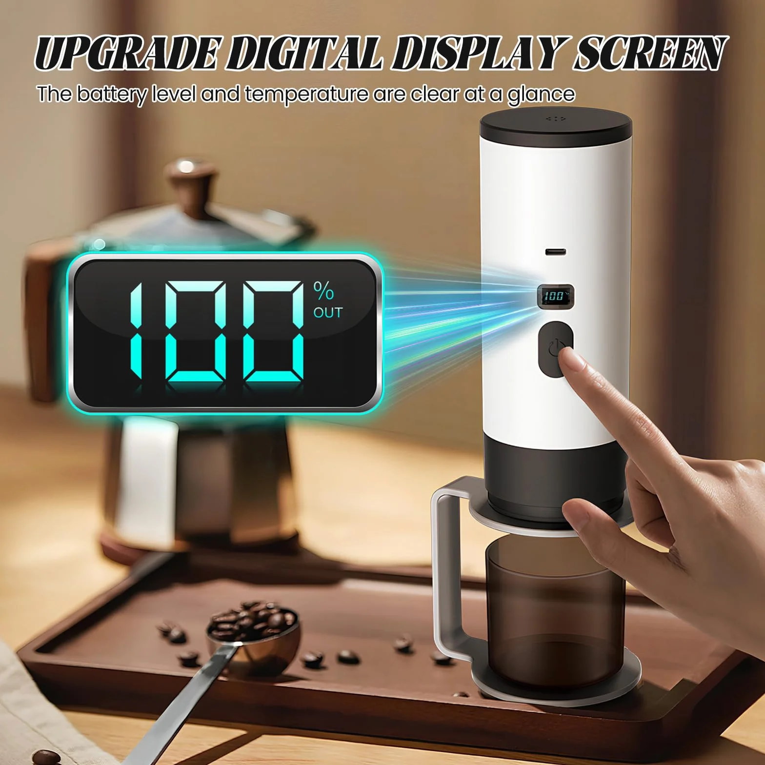 Machine à café expresso électrique,Machine à Cafe Portable,3 En 1 Rechargeable Expresso CafetièRe,Compatible Café Moulu & Capsules,pour Bureau Camping Randonnée (Kaki)