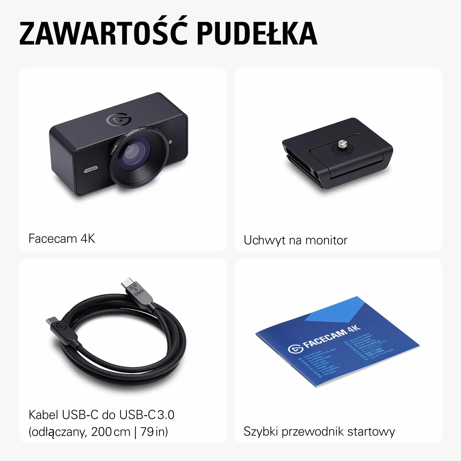 Elgato Facecam 4K - studyjna kamera internetowa 4K60, sterowanie jak DSLR, efekty filmowe, filtry obiektywowe 49 mm, HDR, nieskompresowany wideo, zoptymalizowany obszar ostrości | USB-C do PC i Mac