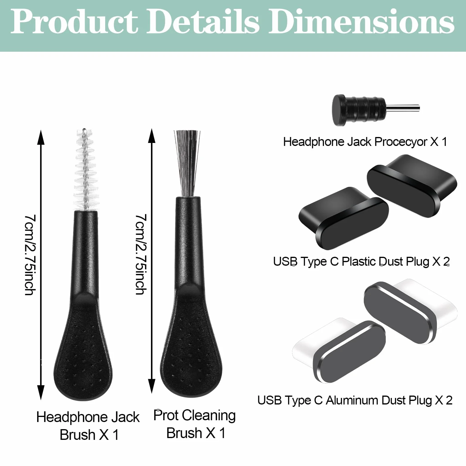 4 sztuki osłony przeciwpyłowej USB C z 1 sztuką wkładu do gniazd słuchawkowych, 2 sztukami szczotek, zestaw ochrony USB C, osłona USB C, akcesoria do telefonu, osłona gniazda ładowania, ochrona