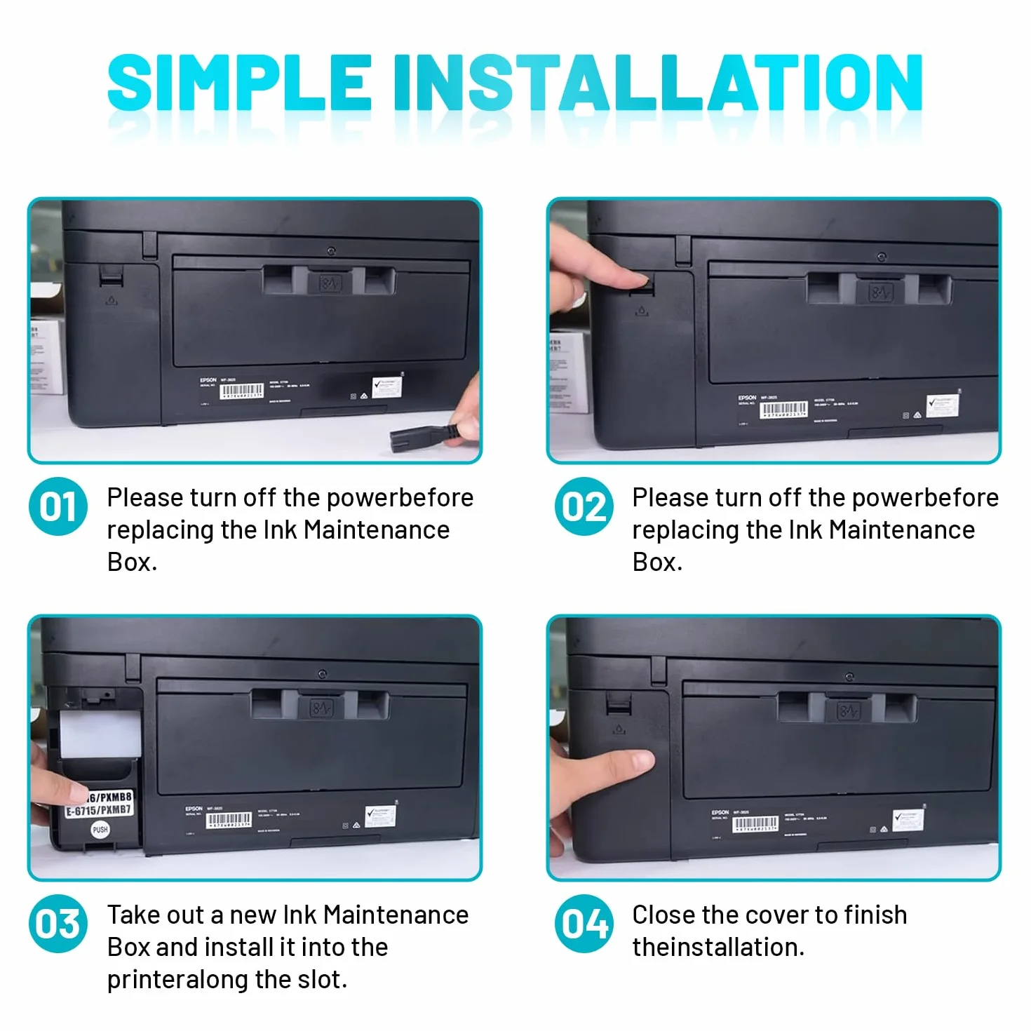 Epson Boîte d'entretien d'encre E6715 E6716 Remplacement pour Workforce Pro WF-4720 WF-4730 WF-4740 WF-3820 WF-4820 WF-4830 ET-8700