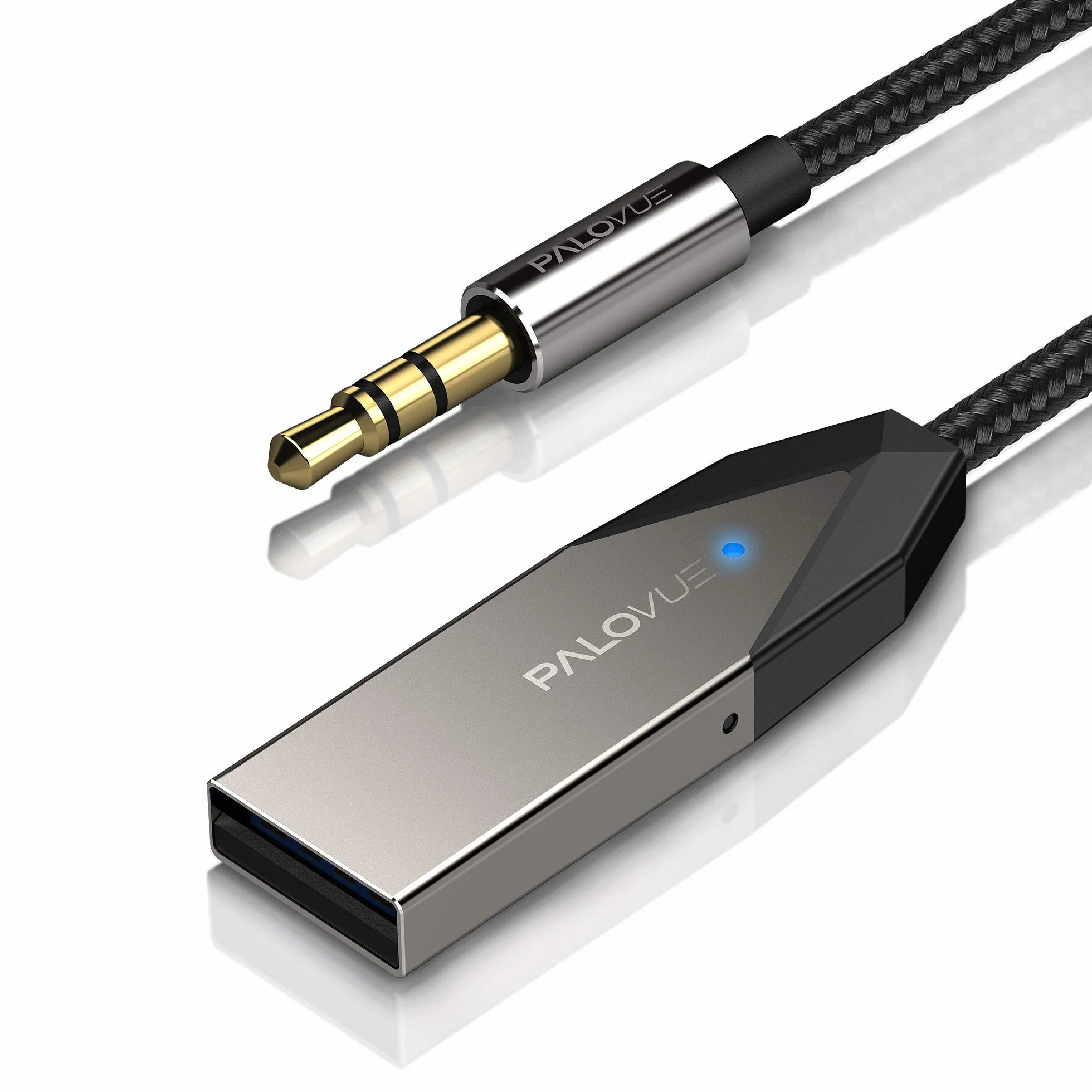 PALOVUE Adapter Aux Bluetooth, zestaw audio, adapter USB z gniazdem 3,5 mm do strumieniowego przesyłania muzyki w samochodzie, połączeń telefonicznych lub domowego stereo, wbudowany mikrofon