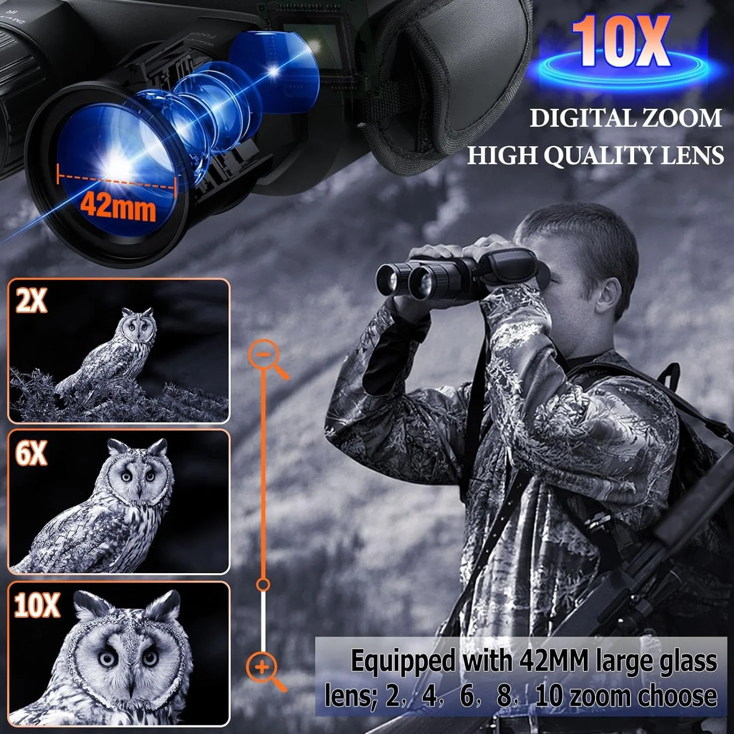 HD Cyfrowy Lornetka/Gogle Noktowizorem, Duży ekran TFT LCD, 7000 mAh, 5 x zoom, Widoczność w nocy, Oświetlenie IR do Obserwacji Dzikich Zwierząt, na Kemping