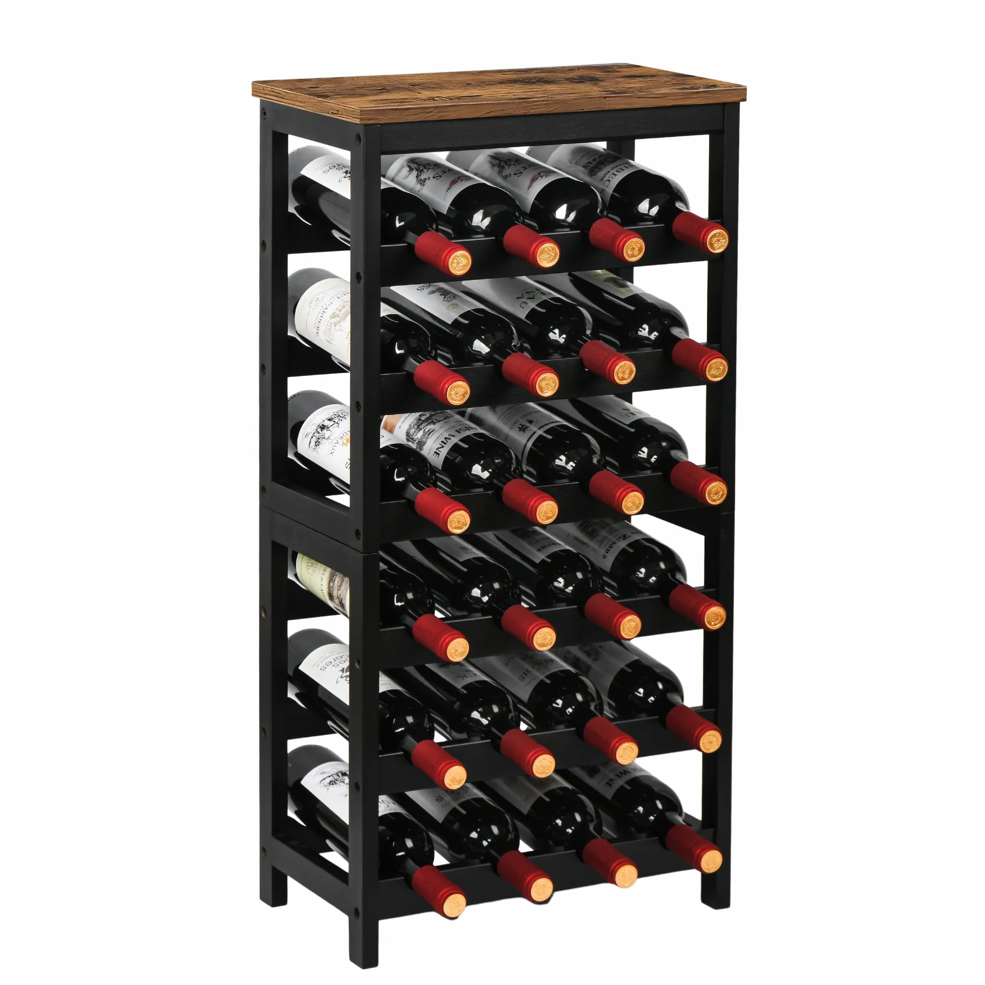 VASMIA Casier à Bouteilles pour 24 Bouteilles, Rangement Bouteille Vin en Bambou, Étagère à Vin Autoportante 6 Niveaux, pour Cave, Cuisine, Bars, 41x24x82 cm, Marron Rustique
