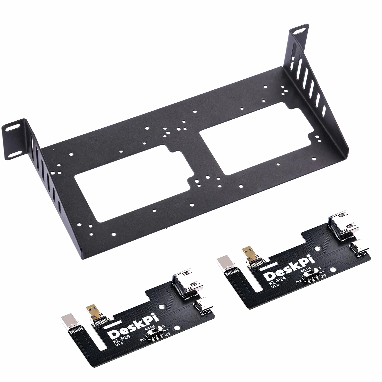 GeeekPi DeskPi RackMate Accessories SBC Shell 10 cali 1U Rack, z 2PCS Micro HDMI do HDMI Adapter Board KL-P24 dla Raspberry Pi 5 / Pi 4B