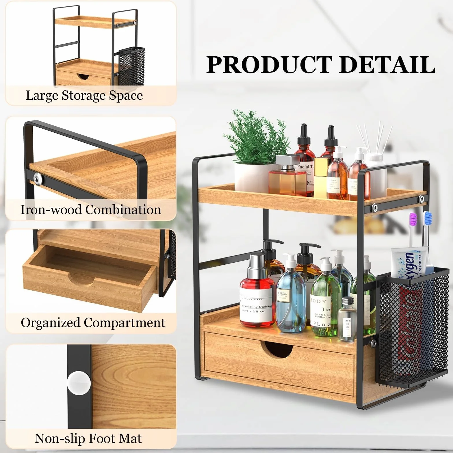 LEMIKKLE boîte de Rangement de Salle de Bain avec Panier, Organisation de Rangement, boîte de Rangement pour Soins de la Peau (Tirelires)