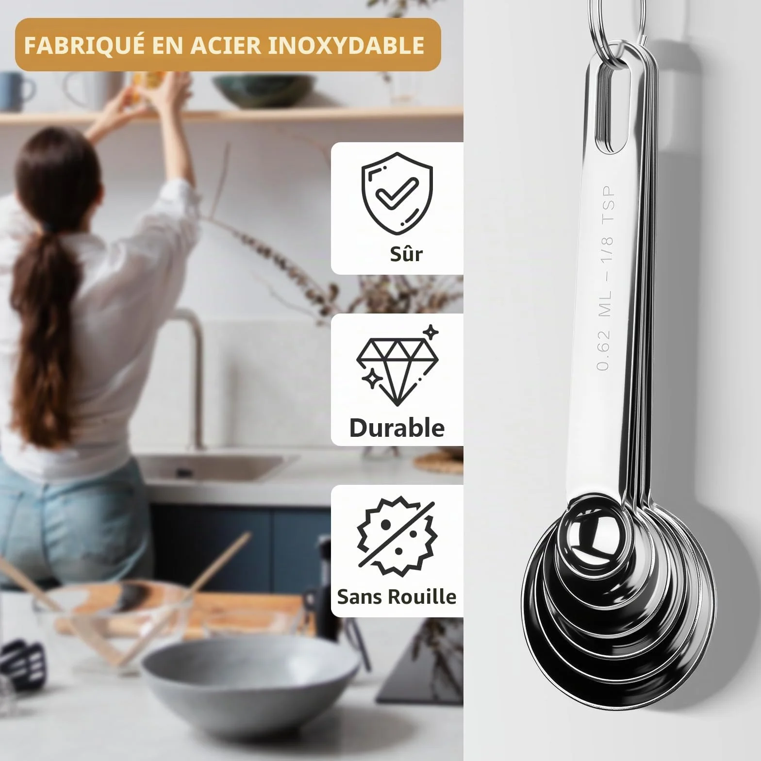 Set de 11 Cuillères et Tasses Doseuses en Acier Inoxydable Professionnel avec Graduation