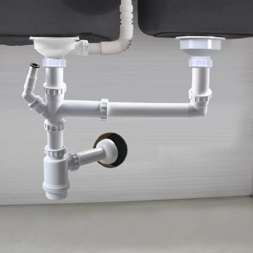 Talea Siphon double 114 mm évier raccord lave-vaisselle ouverture 84-90 mm