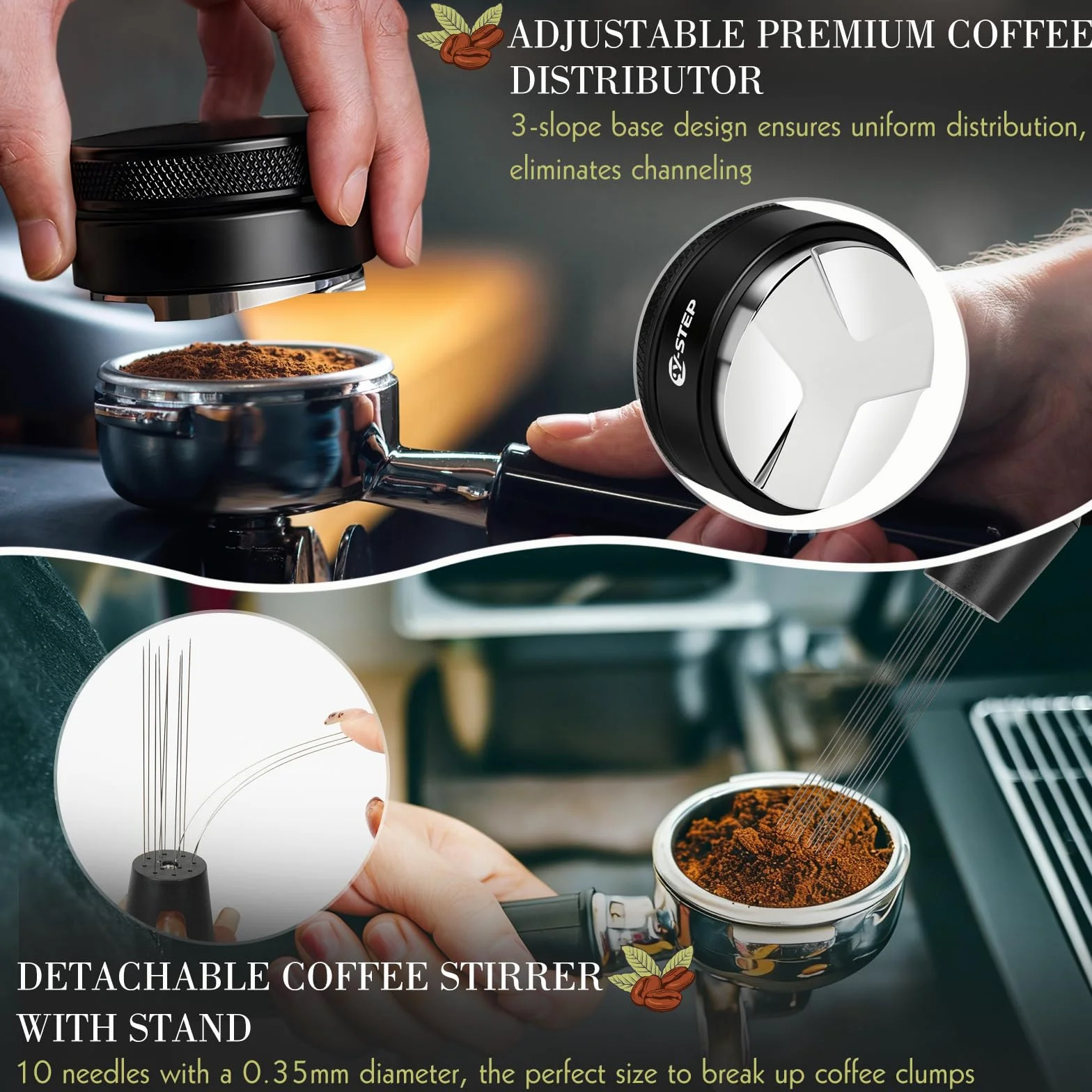 Y-Step Lot de 8 accessoires pour expresso - Tamper à café 51 mm avec station de tamper, Coffee Leveler, outil WDT, bague de dosage, brosse de nettoyage, puck screen, agitateur, pour machine à expresso