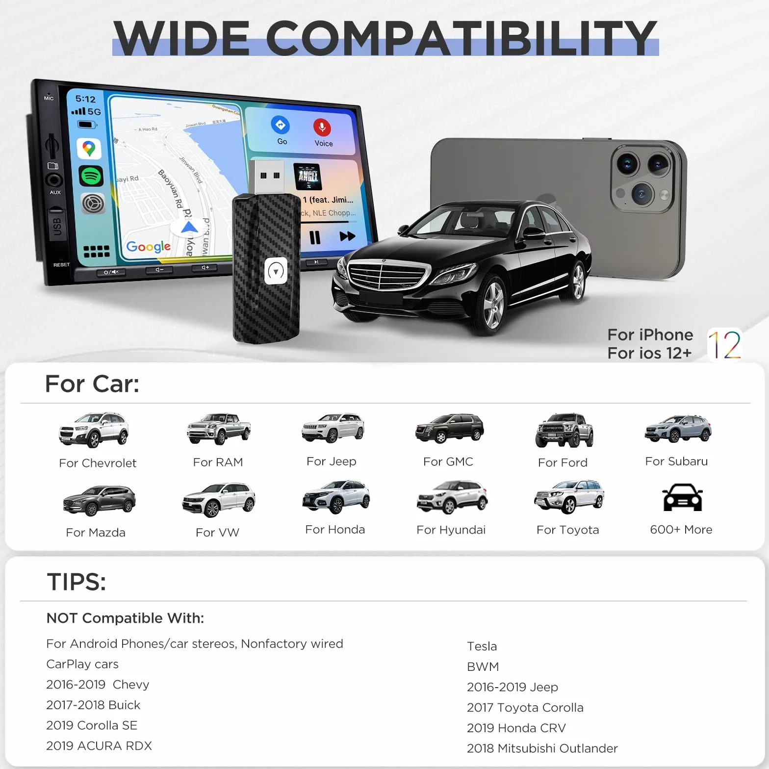 MSXTTLY Bezprzewodowy Adapter CarPlay, 2024 U2C-AIR Wirelees Carplay Stick dla samochodów z kablowym CarPlay & iOS 10+, Wi-Fi 5 GHz, USB Stick Direct Plug and Play, USB A/C, Czarny