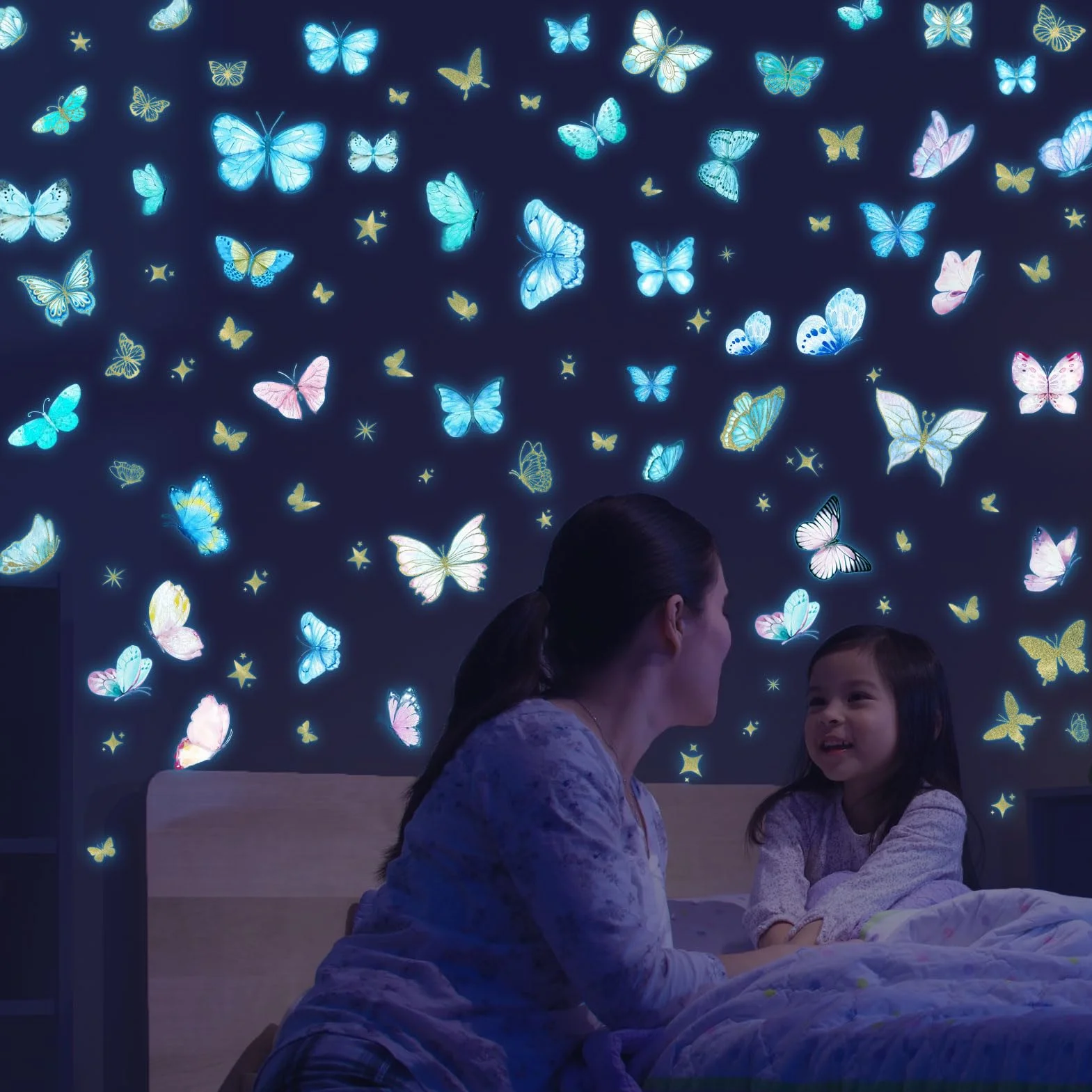 Sticker Mural Lumineux Papillon Phosphorescent Autocollant Muraux Fluorescents Enfant Chambre Décoration Bleu