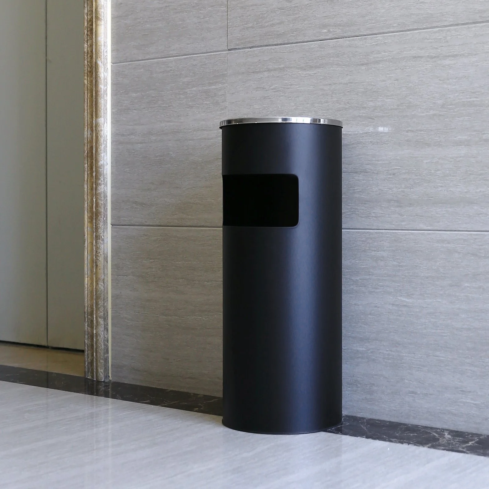 SONGMICS Poubelle en Acier Inoxydable 30L Noir ø24,5 x 60,5cm