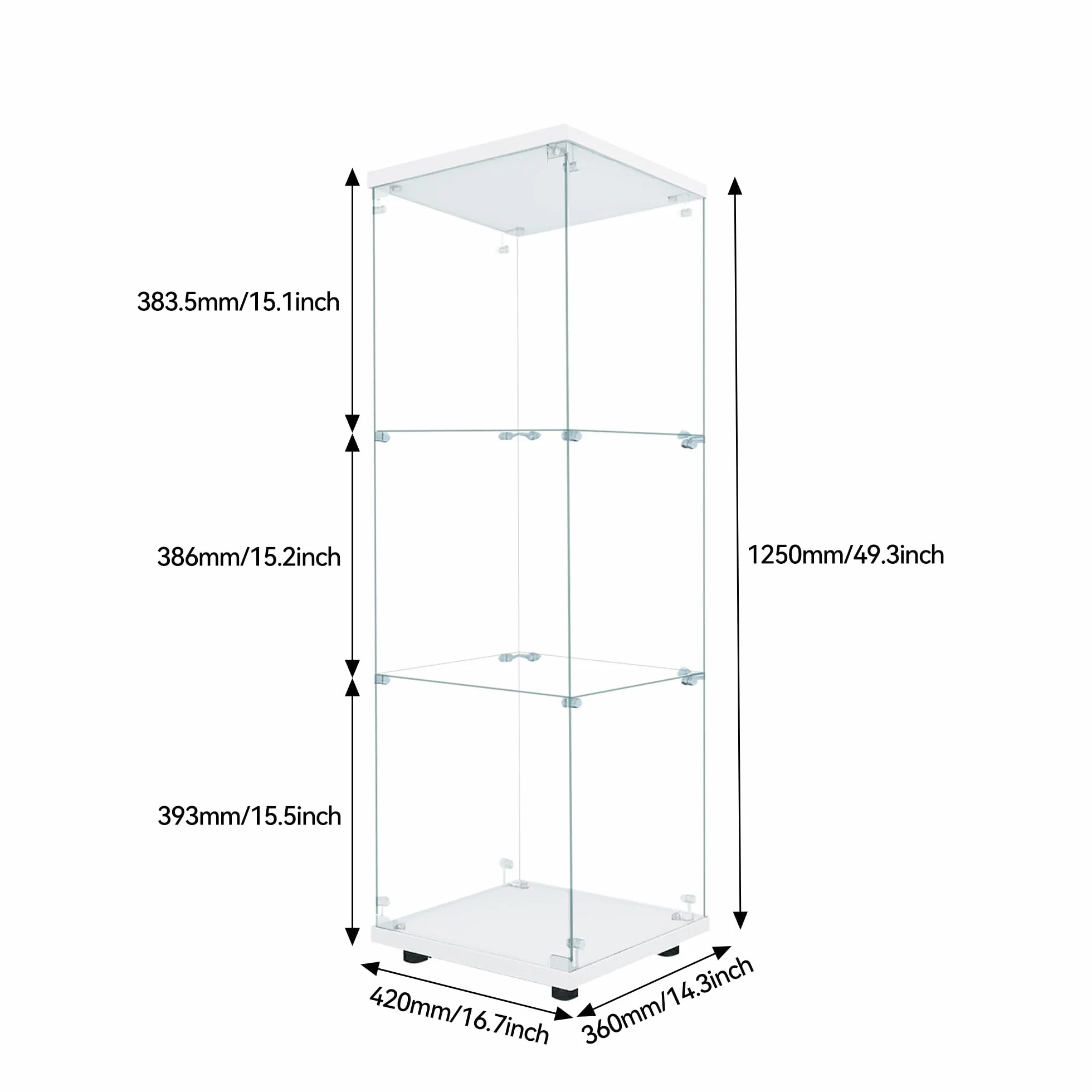 Vitrine en Verre pour Collection, Armoire de Collection Moderne à 3 Couches avec 1 Porte, Meuble Vitrine Verre avec LED, pour Chambre, Salon, 42x36x125cm, Blanc + Lumière