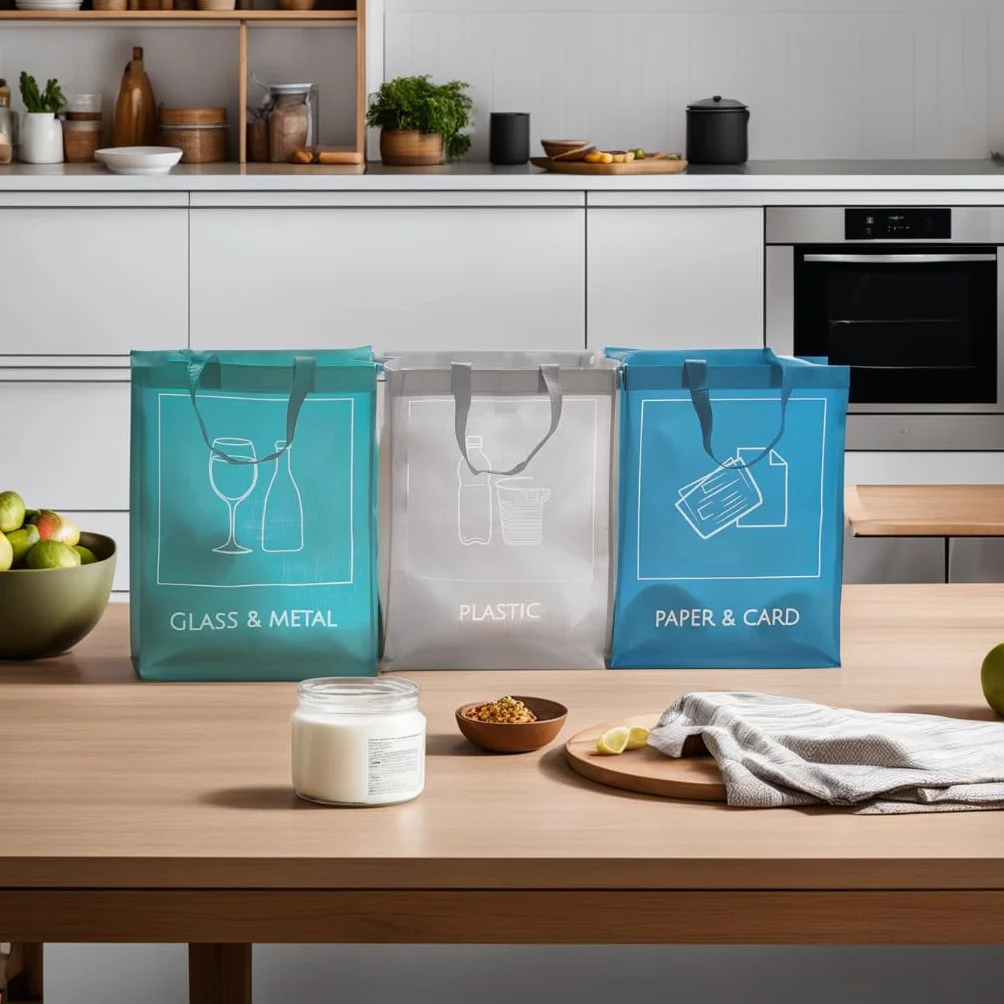 Sacs de tri sélectif réutilisables pack de 3, organisateur de tri, poubelles de recyclage étanches