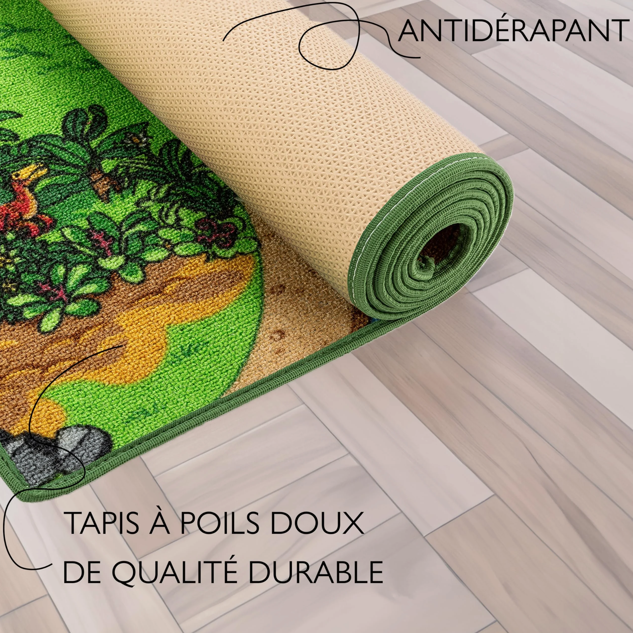 Carpet Studio Tapis Voiture Enfant 140x200cm, Tapis de Jeux Bebe, Antidérapant, Lavable 30°C - Dino