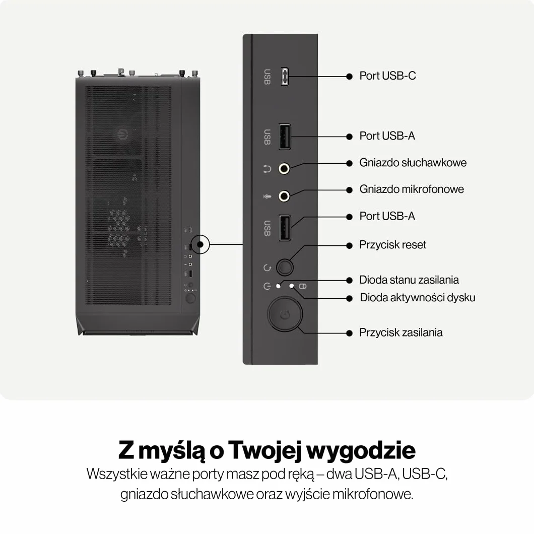 ENDORFY Arx 700 Air, przestronna obudowa ATX, wentylatory 5x140 mm w zestawie, wysoka kompatybilność z wieloma komponentami, miejsce na dwie chłodnice do 360 mm, góra i przód z przewiewnej siatki mesh