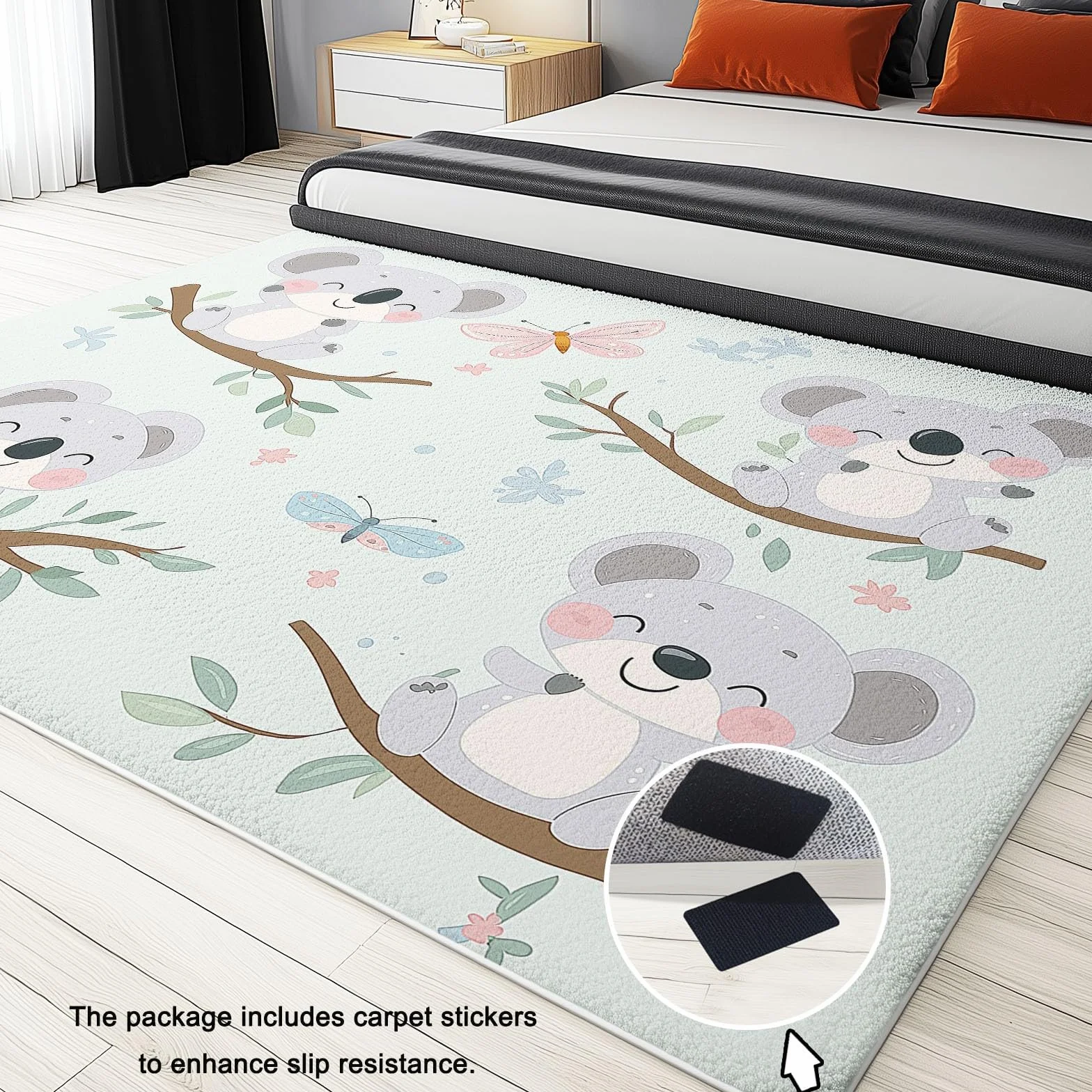 Tapis Lavable en Machine Ours Koala Motif Dessin Animé 60 x 110 cm Salon Chambre Salle à Manger Cyan Clair