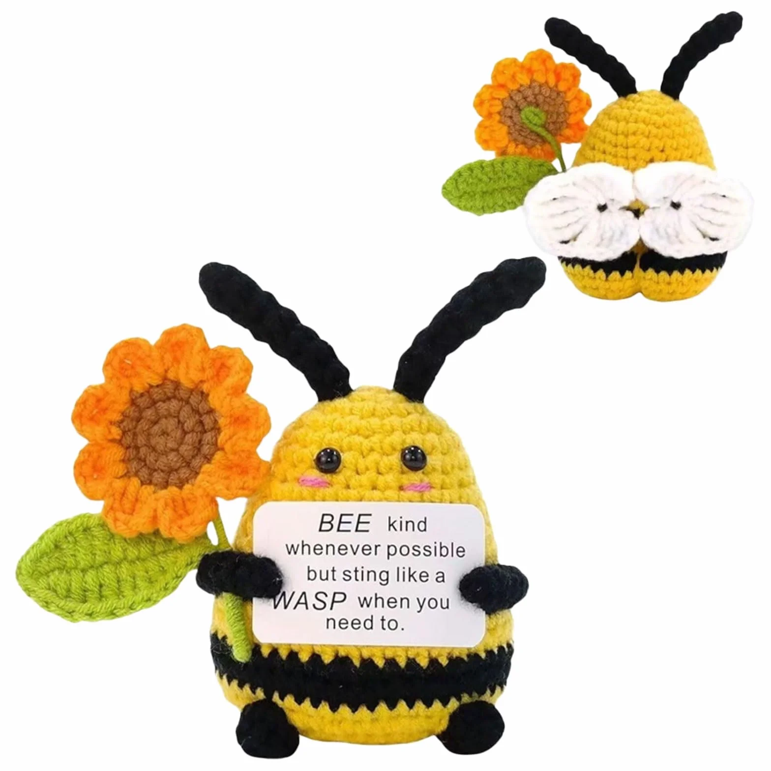 Poupée abeille au crochet faite à la main avec tournesol, peluche positive pour décoration de bureau, cadeau d'encouragement