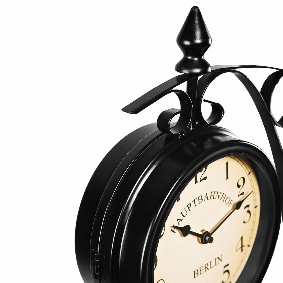 Monzana Horloge Murale Double Face Silencieuse Vintage New-Yorkaise Grand Central Métallique Noir