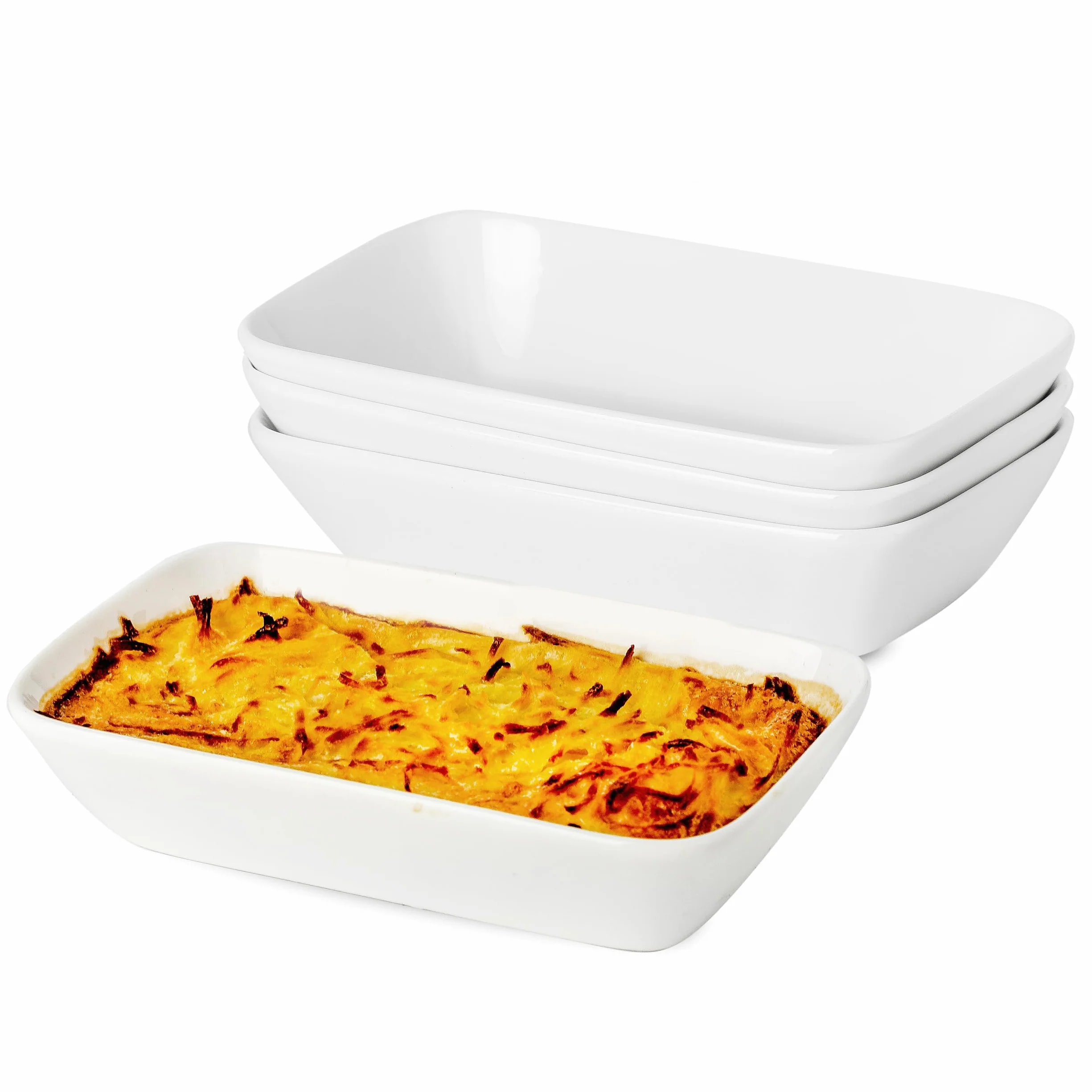Lot de 4 Plats à Four en Céramique, 400ml Plat Four Rectangulaire, Petits Plats de Cuisson pour Friteuse à Air, Plat à Welsh Individuel, llant au Four et au Micro-ondes, 18 x 11 x 4 cm