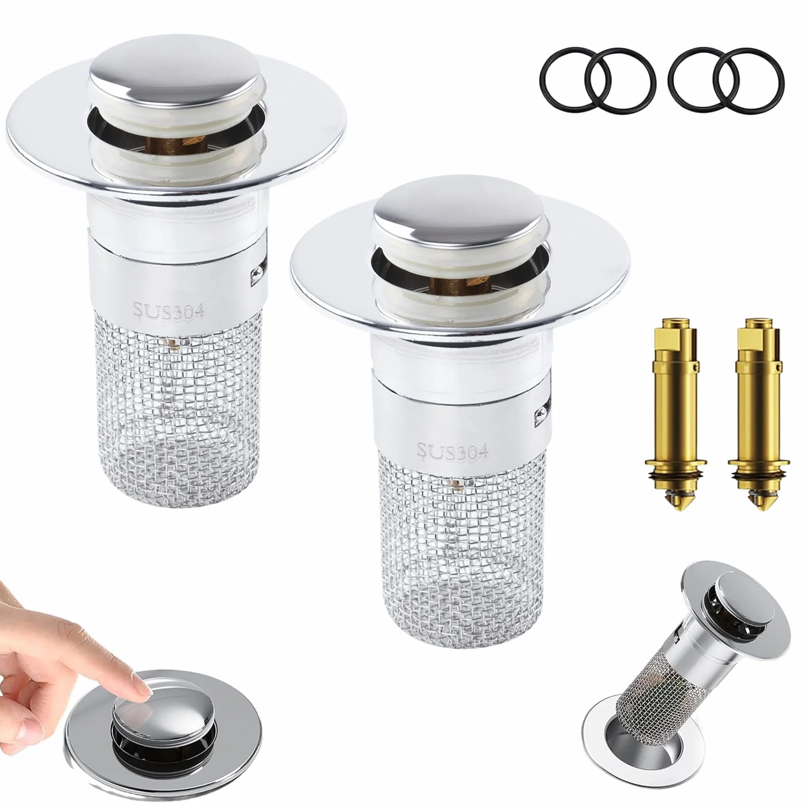 Bonde de Lavabo Universel 34-40mm avec Filtre Amovible, 2 Pièces Pop Up pour Salle de Bain
