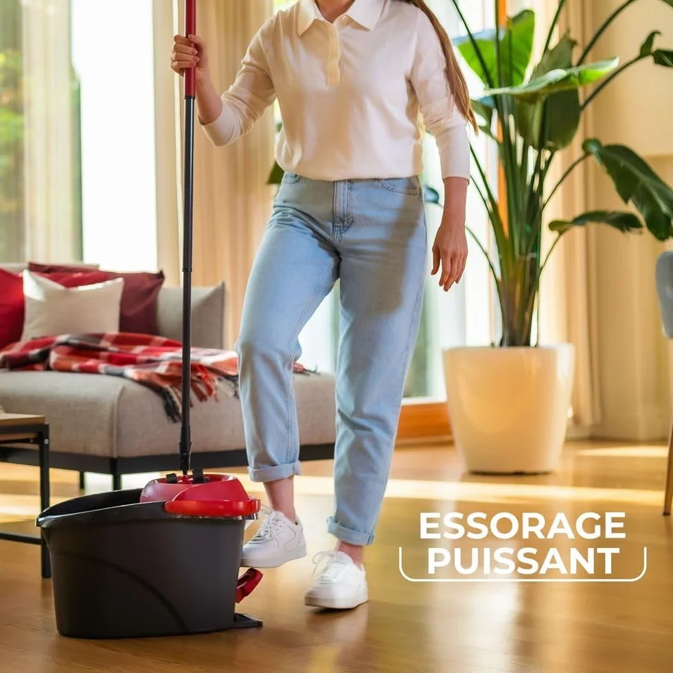 Vileda - Balai plat Ultramax Turbo XL - Kit Laveur de Sol avec Balai Plat, Balai Serpillière Microfibre XL et Seau Essoreur à Pédale à Bec Verseur - Housse Microfibre 2 en 1 - Pour Tous Sols et Coins