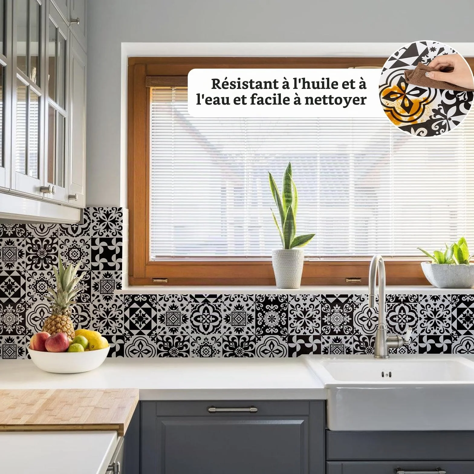 Abyssaly Credence Adhesive Cuisine Noir Imperméable 30cm X 300cm