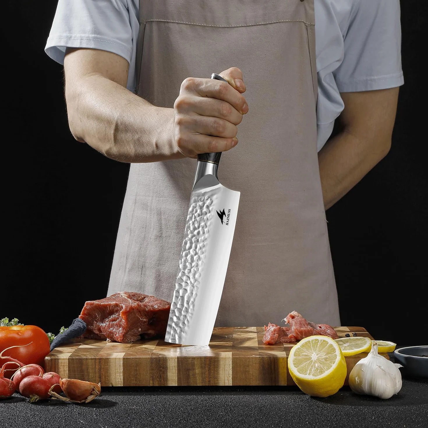 Couteau Nakiri 17,5 cm, Acier Inoxydable à Haute Teneur en Carbone – Couteau de Chef Japonais Forgé à la Main Avec Manche en Bois de Pakka Pour Cuisines Professionnelles et Domestiques