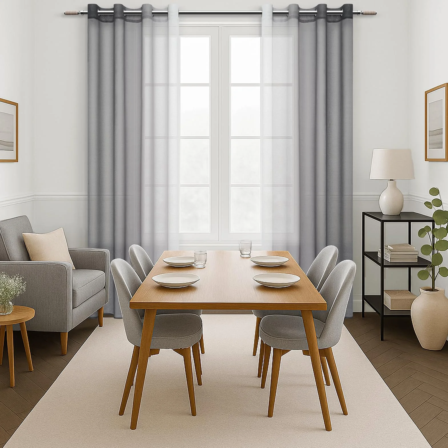 MRTREES Rideau Voilage Fenetre Dégradé Gris Oeillets 140x230 CM Lot de 2 Panneaux Voilages pour Chambre Salon