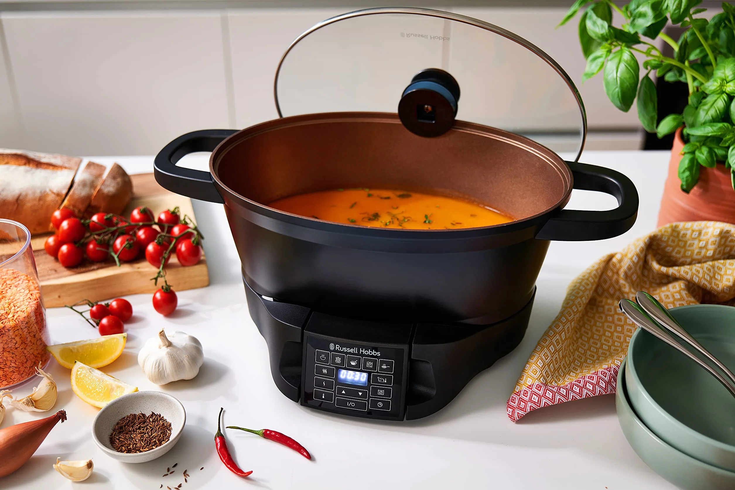 Russell Hobbs Mijoteur Electrique [8 en 1 Polyvalent] Good to Go (Rôtir, Cuisson lente, à vapeur, sous vide, ébullition, mijoter, cuiseur de riz, 6,5L, Economie d'énergie, Commande amovible) 28270-56