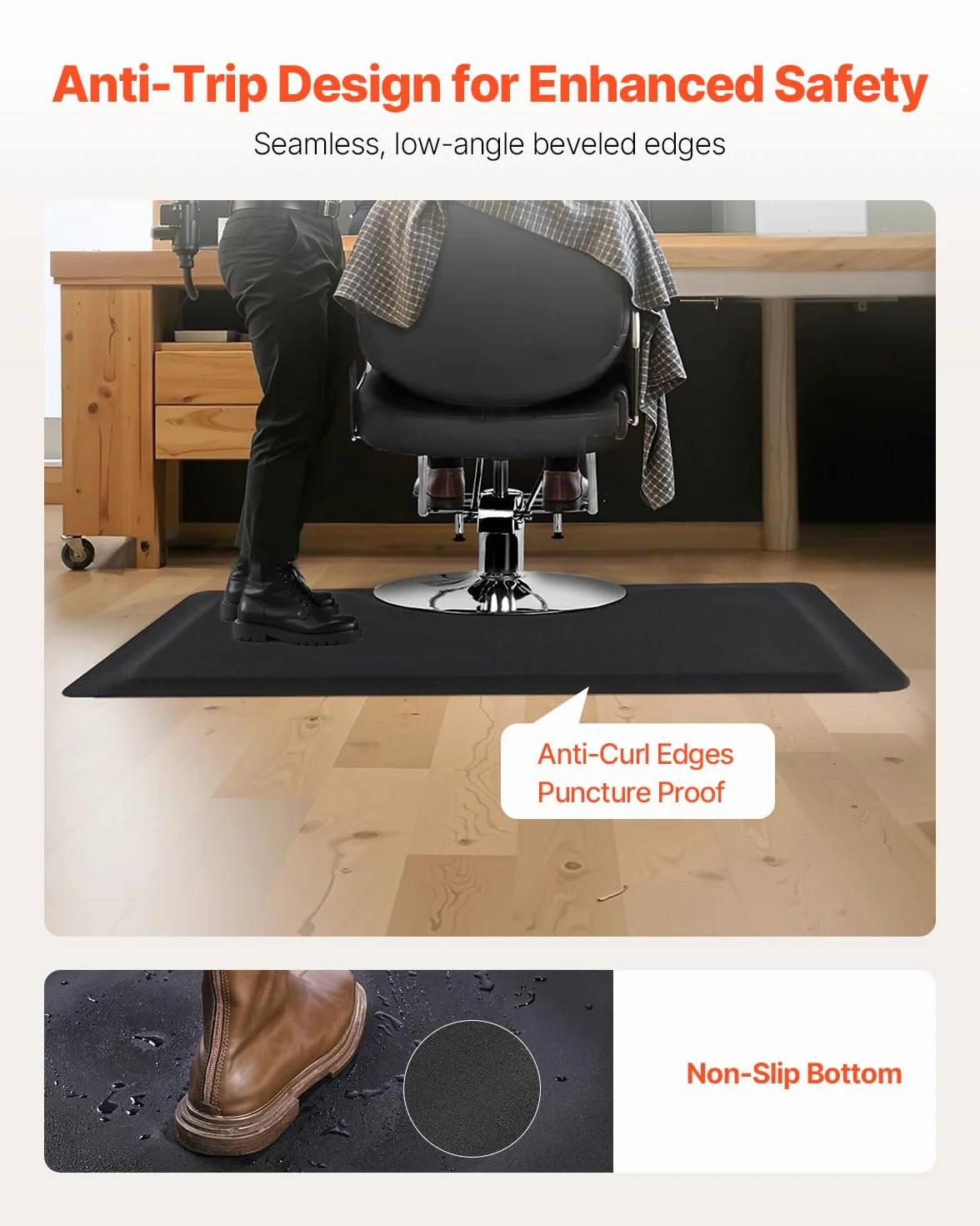VEVOR Tapis de Chaise de Salon Coiffure, 1525x910x13 mm, Tapis de Sol Salon Coiffeur Anti-Fatigue pour Base de Chaise Circulaire, Surface PVC, Bords Biseautés Anti-trébuchement, Dessous Antidérapant