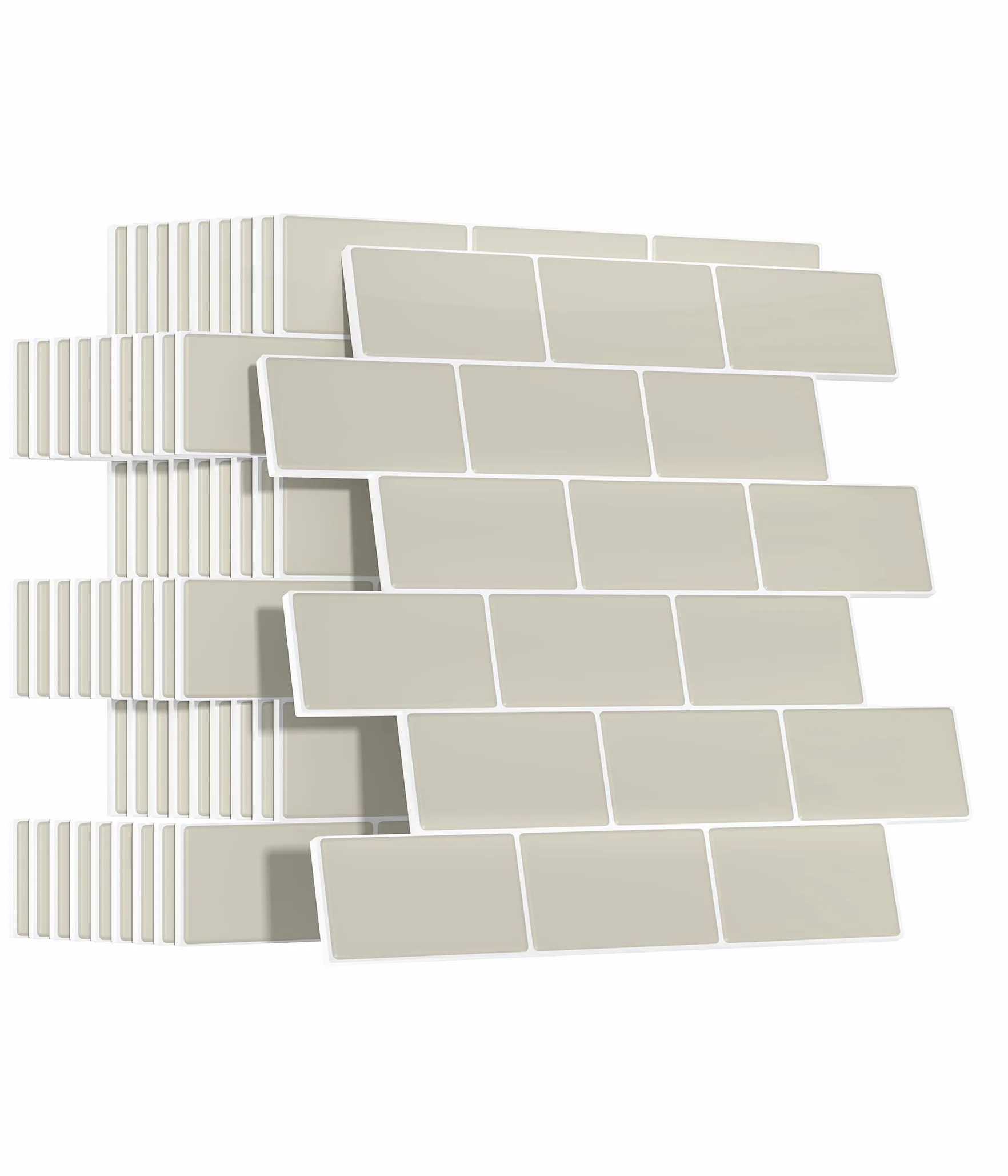 Faux Carrelage Adhésif Mural Crédence Style Métro Beige 3D 10 Pièces Cuisine Salle de Bain