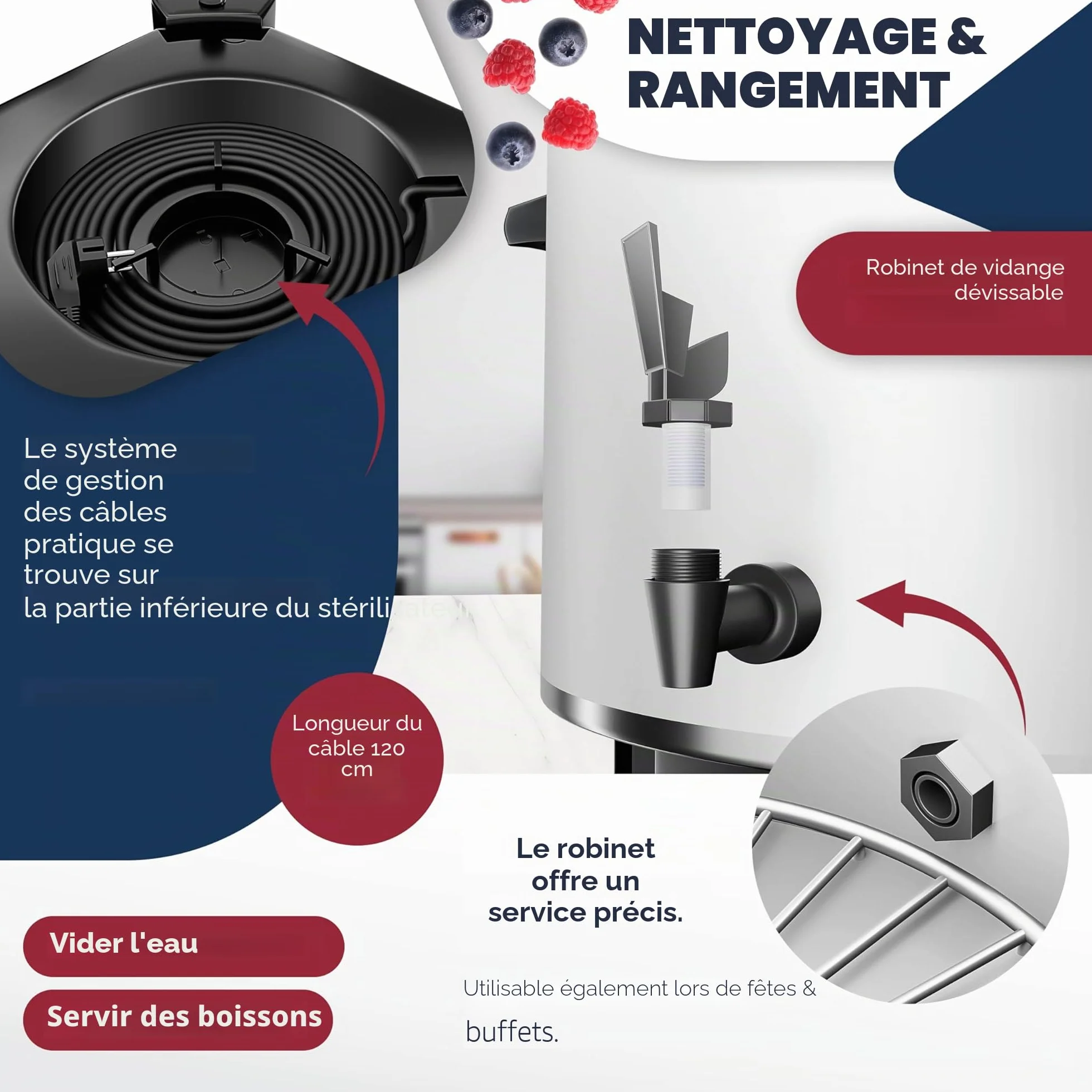 Autocuiseur KESSER 27 litres, acier inoxydable | 1800 watts | Température de 30 à 100 °C | Fonctionnement continu | Arrêt automatique Autocuiseur automatique blanc