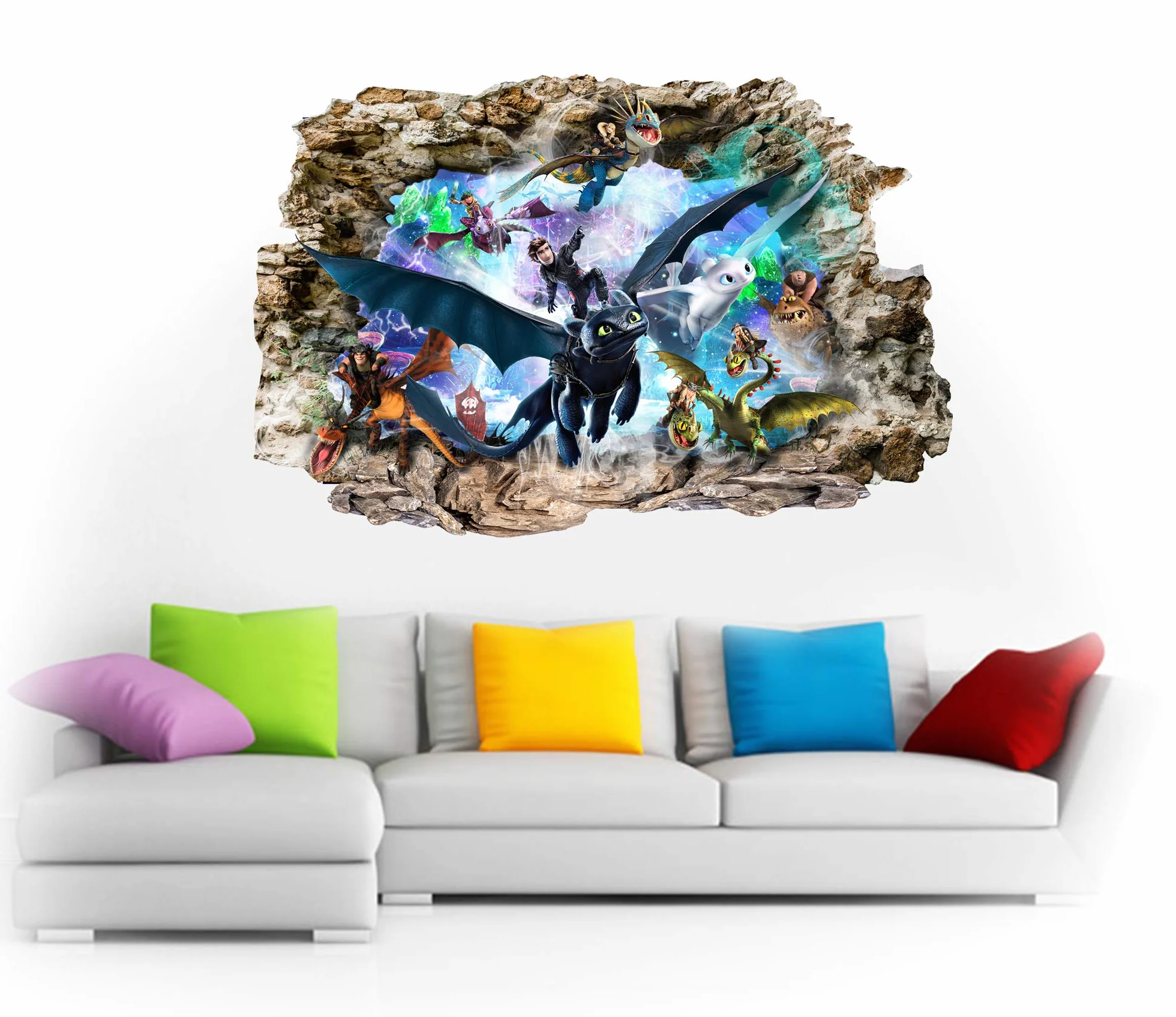 Stickers Muraux 3D Comment Entraîner Son Dragon 80 cm x 53 cm