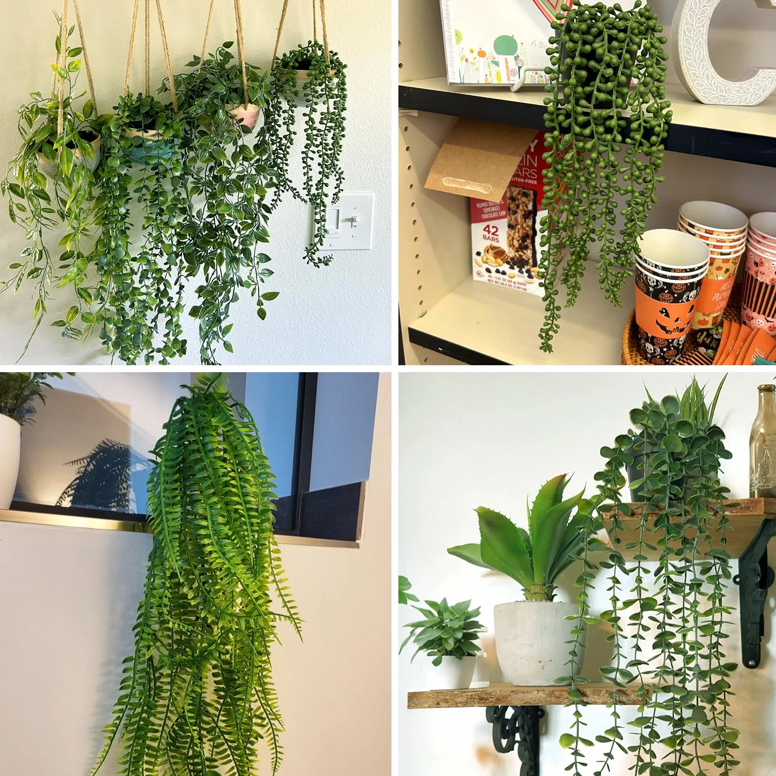 Plante Suspendue Artificielle avec Pot 5PCS Deco Interieur Tombante Fausse Plante pour Salle de Bain Maison Bureau